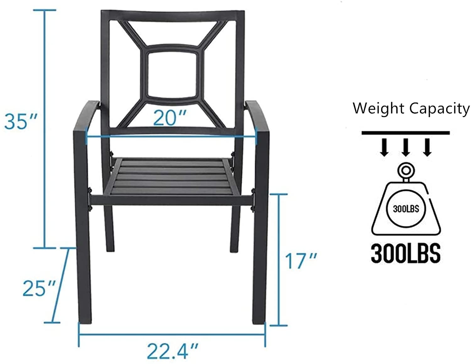 MFSTUDIO 2-Piece Black Wrought Iron Outdoor Dining Chairs Set - Stackable Patio Furniture with Armrests for Garden, Poolside & Backyard Relaxation