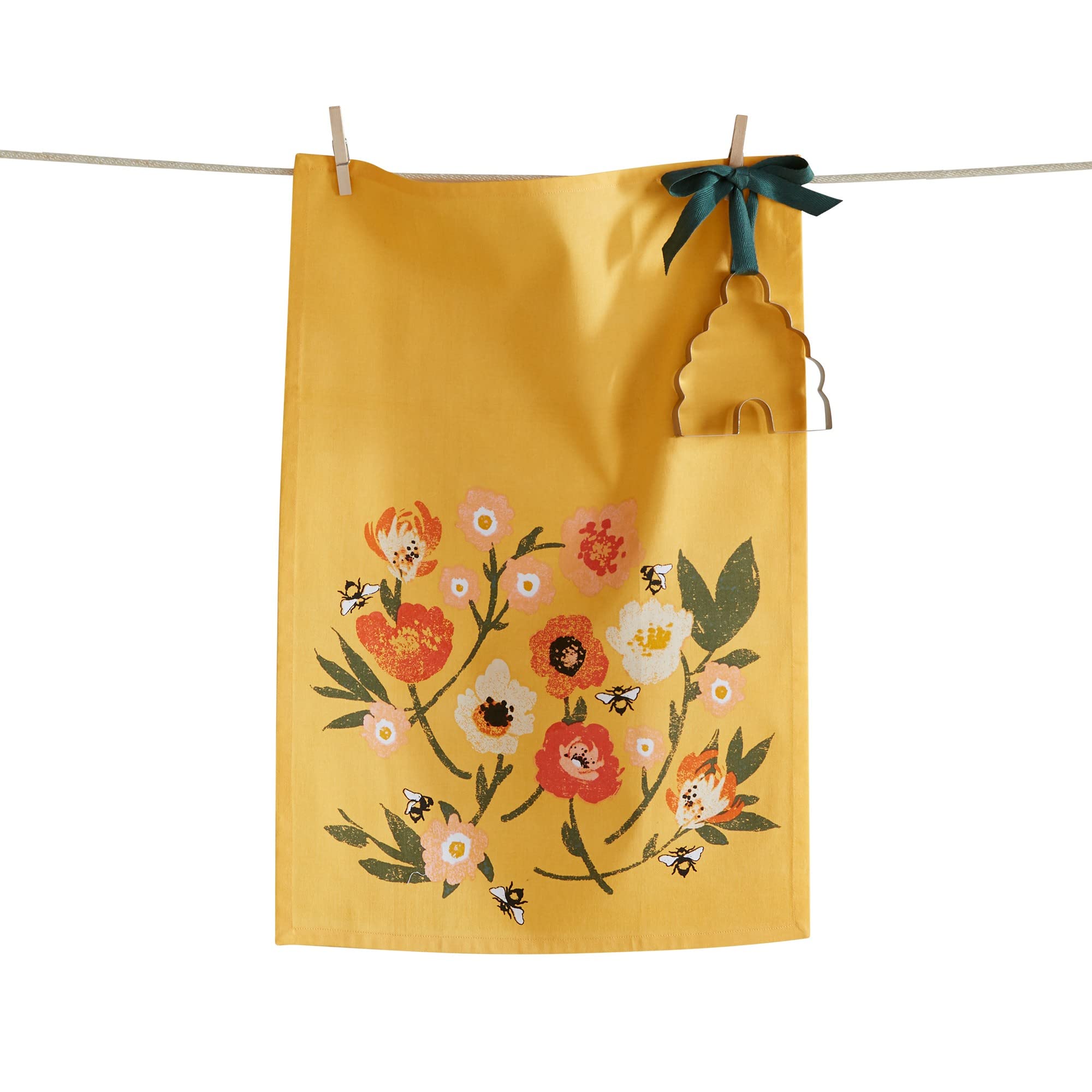 Bee Blossom Dish Towel & Cutter Set - Yellow Kitchen Accessories for Baking, Cooking, and Home Decor | Perfect for Gift Giving