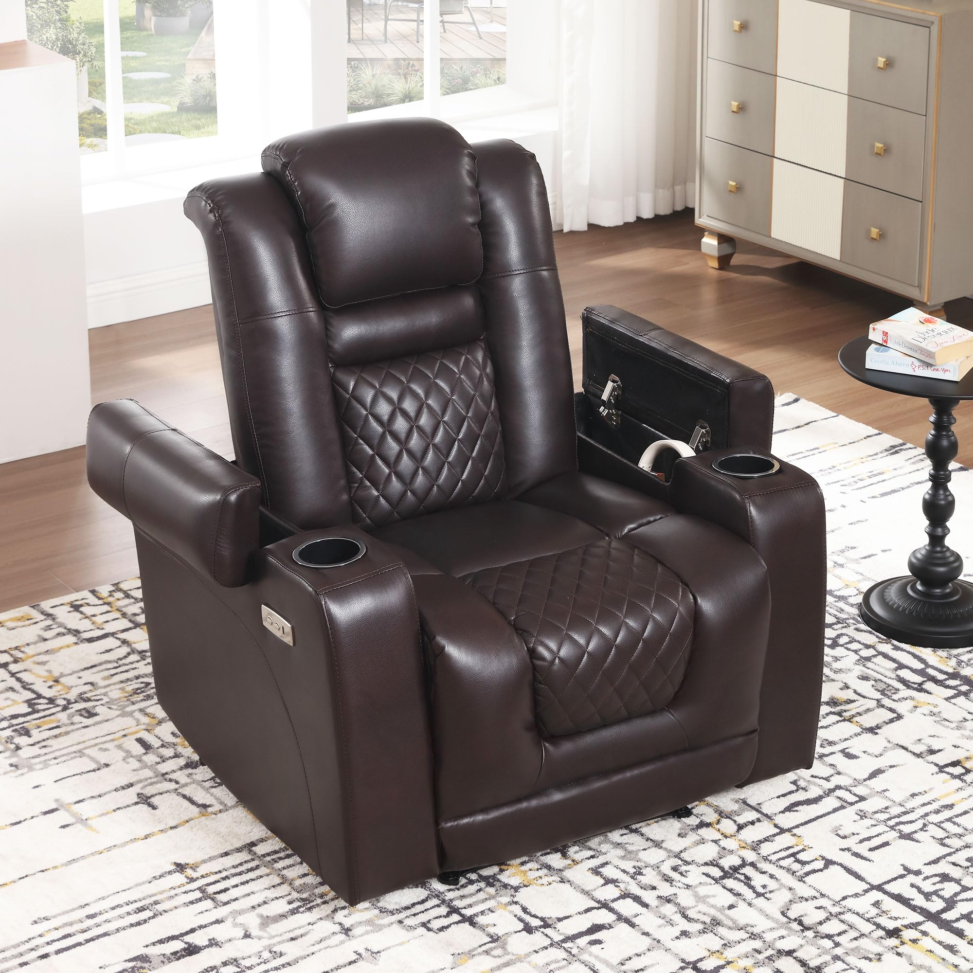 Electric Power Recliner Chair with USB Ports & Cup Holders - PU Leather Massage Sofa with Hidden Storage | Home Theater Seating, Living Room Furniture for Relaxation & Entertainment