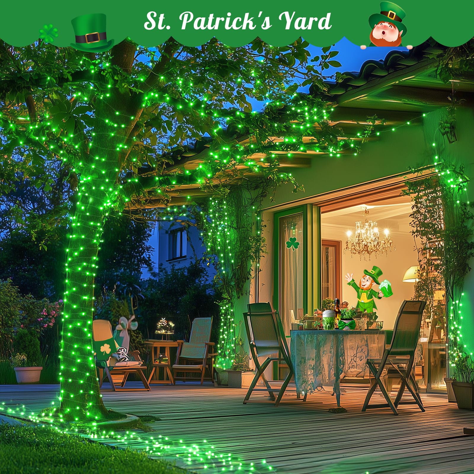 JMEXSUSS 2 Pack 33ft 100 LED Solar Fairy Lights - Waterproof Outdoor String Lights for Garden, Patio, Tree Decor - St Patrick's Day Party Decorations - Perfect for Backyard, Wedding, Holiday & Landscape Lighting