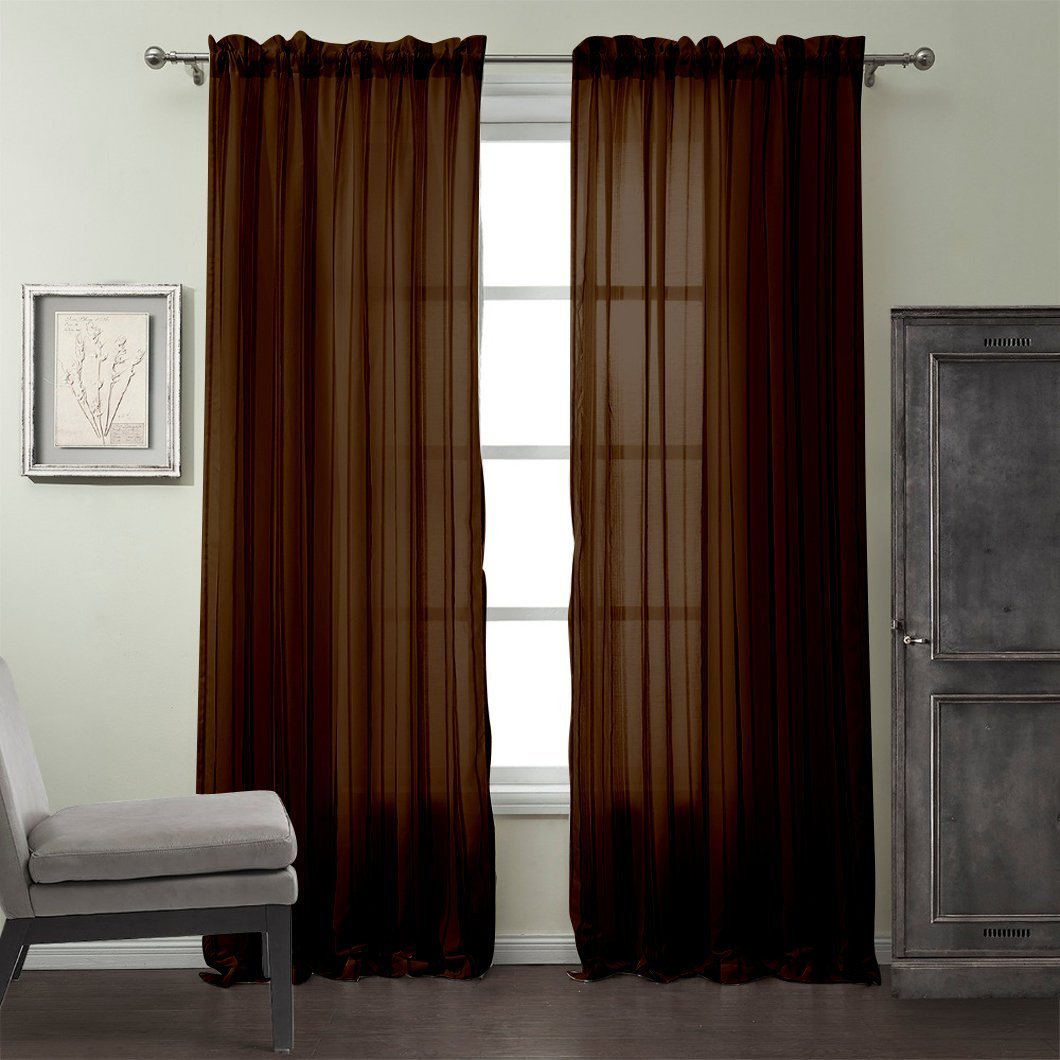 Sheer Woven Solid Drapes Curtains 55x84 Inches - 2 Panel Set for Living Room, Bedroom & Window Decor