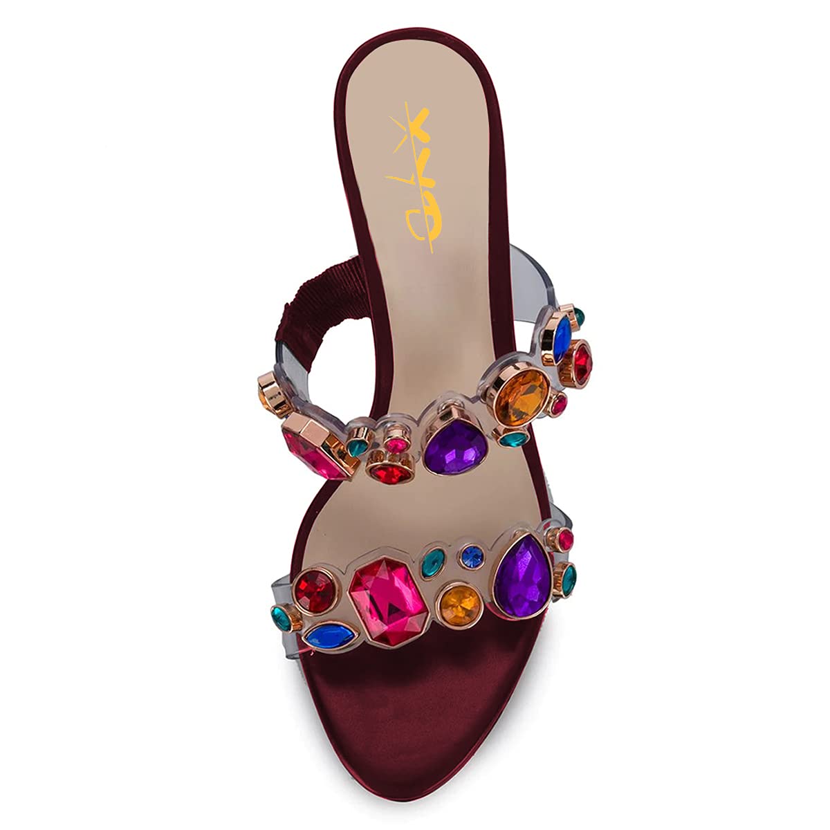 XYD Women's Retro Rhinestone Slide Sandals - Colorful Clear Elastic Straps Summer Open Toe High Heel Fashion Slippers for Beach, Pool Party & Casual Outings