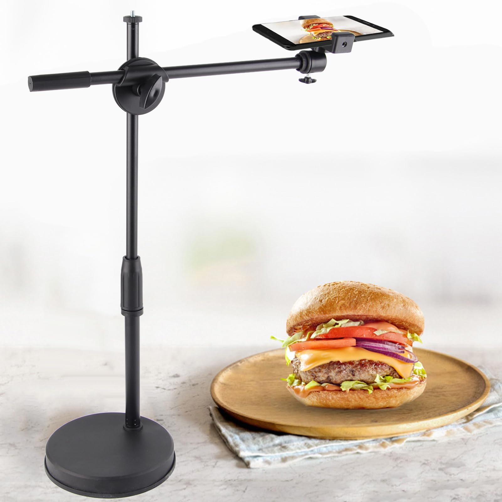 BORDSTRACT Adjustable Overhead Phone Mount - Desktop Phone Holder Stand with Photography Arm Bracket for Video Recording, Live Streaming & Shooting Fill Light | Perfect for YouTube Videos, TikTok Content Creation & Home Office Setup