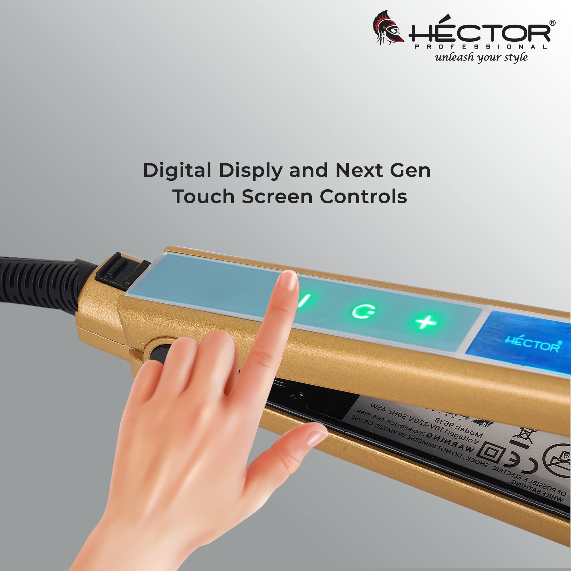 Hector i Touch Hair Straightener 963B - 1 Inch Broad Plate Flat Iron for Smooth & Shiny Hair - Gold (Perfect for Home Use, Travel & Salon Styling)