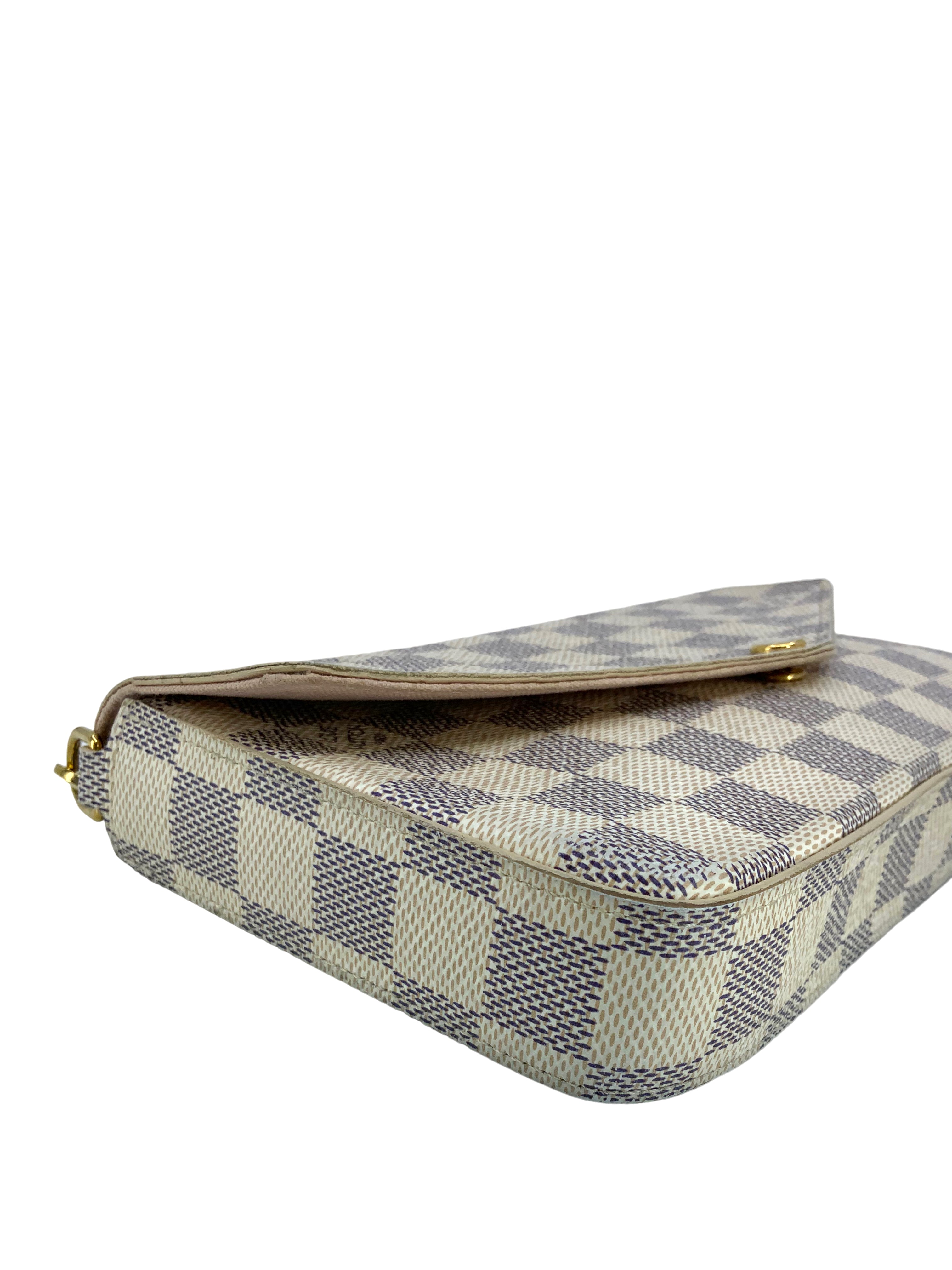 Authentic LOUIS VUITTON Damier Azur Pochette Felicie Chain Wallet Crossbody Bag - Luxury Designer Handbag for Women, Perfect for Evening Parties & Daily Use