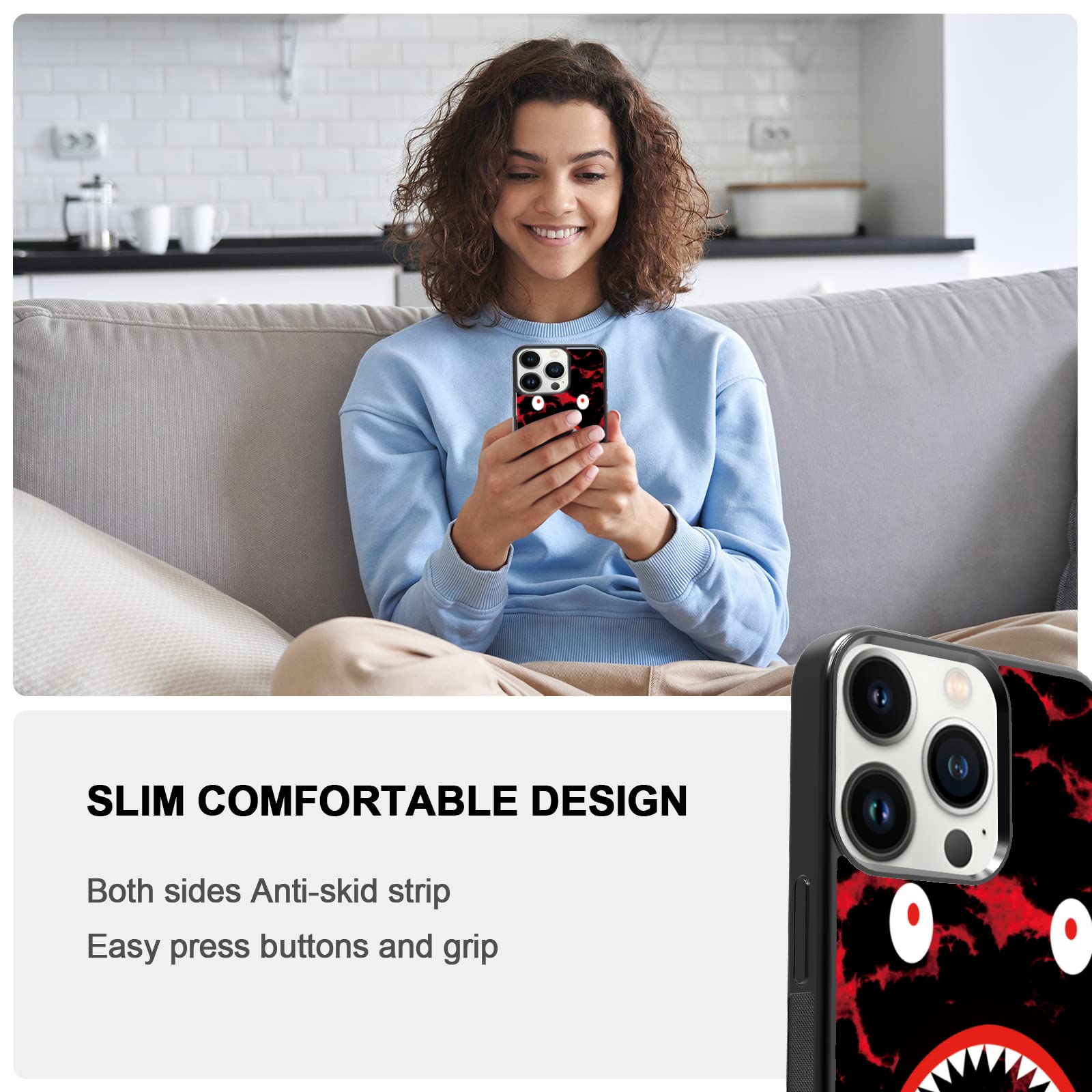 FANXI Marble Shockproof Protective Phone Case for iPhone 13 Pro Max (6.7 Inch) - Trendy Bape Design Cute Cool Cover for Men Women Boys Girls (Red/Black) | Perfect for Daily Use, Travel & Gift Giving