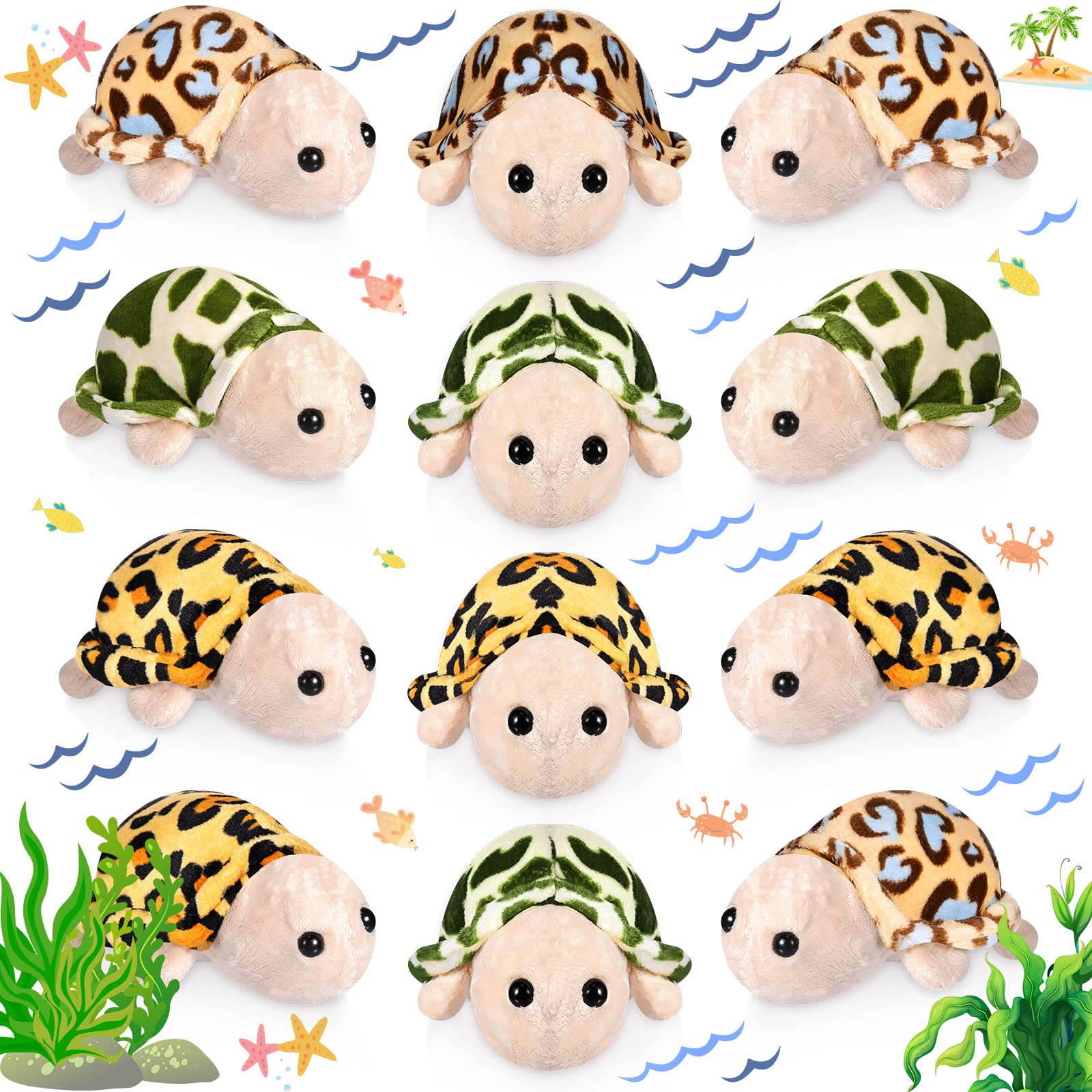 12 Pack Mini Turtle Plush Toys - Soft Cute Stuffed Animal for Kids & Adults, Leopard Print Stuffed Turtles for Birthday Party Decorations, Baby Shower Gifts, Nursery Decor and Stress Relief Toys