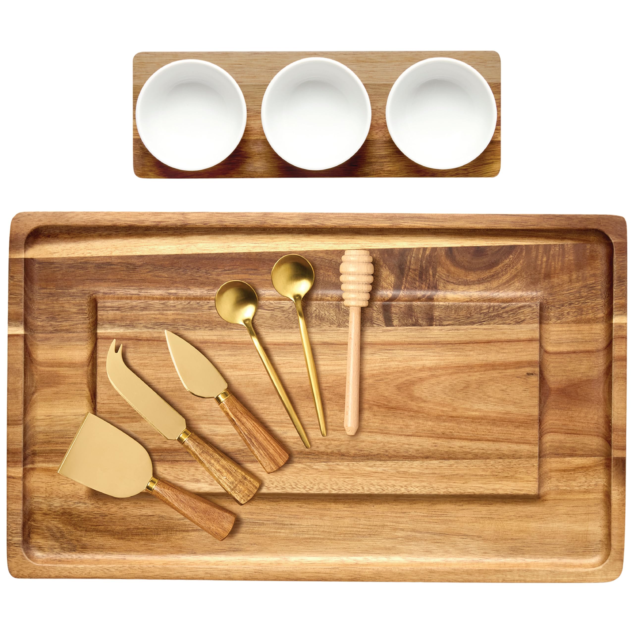 Premium Acacia Wood Charcuterie Board Set - 11-Piece Serving Tray with Side Handles, Cheese Knives & Bowls - Perfect for Wine Parties, Cheese Platters & Entertaining Gifts