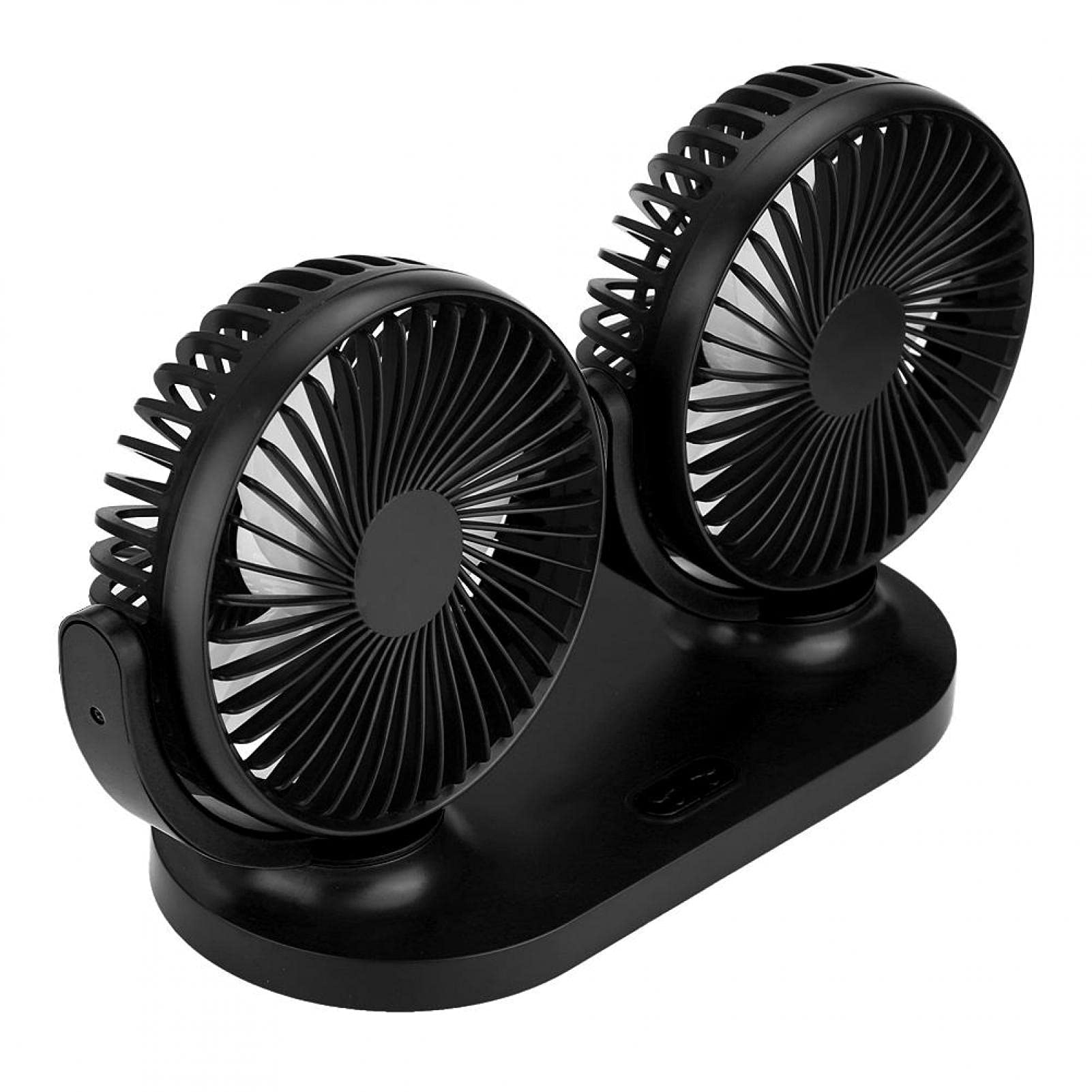 Akozon 12V Dual Head Car Cooling Fan - 360° Adjustable USB Electric Fan with Low Noise for Cars, Trucks, SUVs, Vans & Boats | Portable Air Circulator for Summer Travel & Office Use (Black)