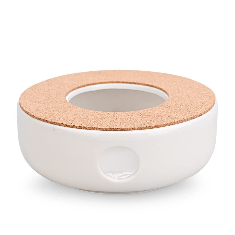Premium Ceramic Teapot Warmer with Cork Cushion - Universal Tea Keeper for Glass & Ceramic Teapots - Ideal for Heating Tea, Coffee, Milk - Elegant White (Size A) - Perfect for Afternoon Tea, Coffee Breaks & Cozy Home Use