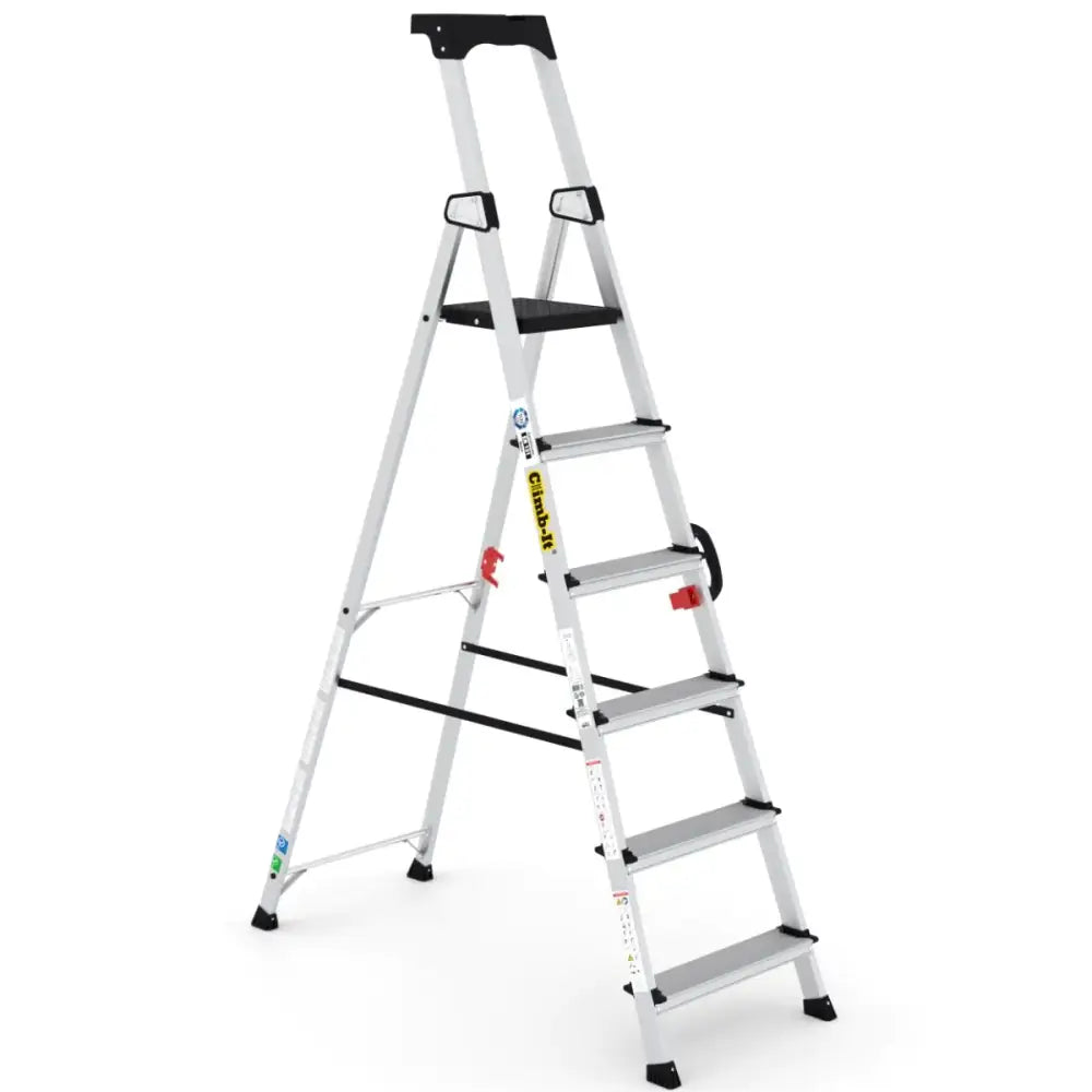 Climb It Professional Stepladder with Carry Handle - Lightweight Aluminum Ladder for Home & Office Use - Perfect for Painting, Shelving & DIY Projects