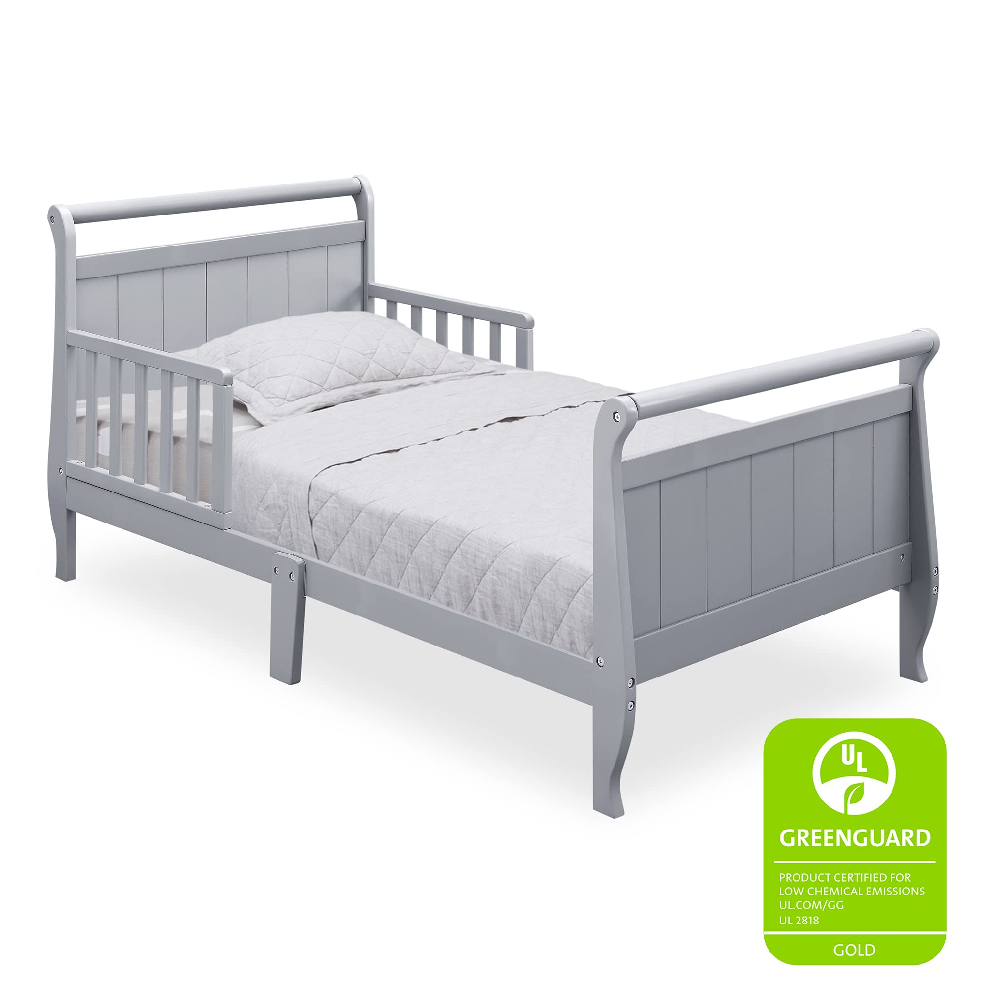 Delta Children Wood Sleigh Toddler Bed - Grey Convertible Crib for Kids | Safe & Stylish Nursery Furniture for Boys & Girls | Perfect for Bedroom, Daycare, or Guest Room