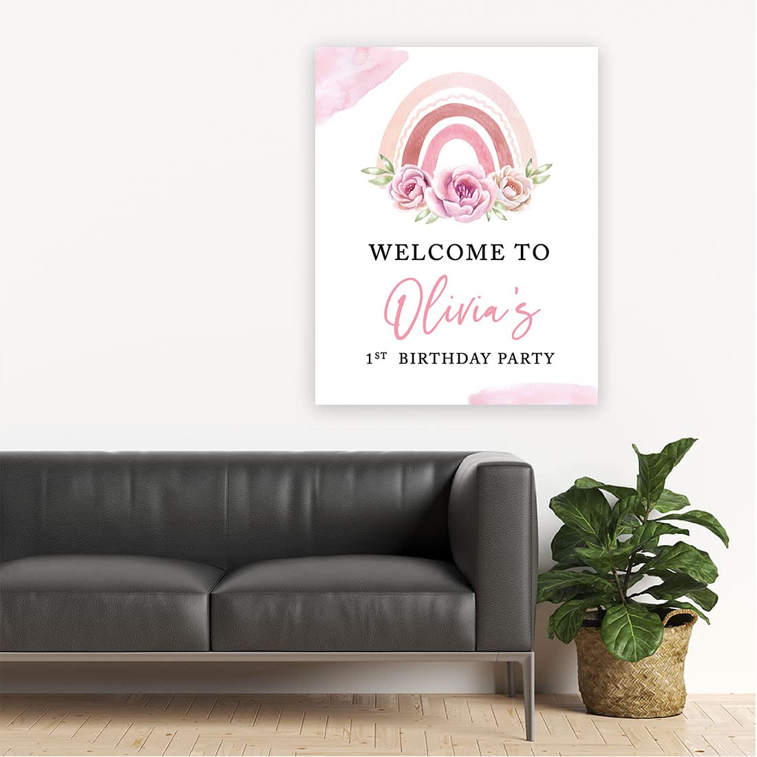 Personalized Birthday Welcome Sign - Custom Large 16x20 Inch Floral Rainbow Canvas for Kids Birthday Party Decorations | 1st Birthday, Girls Party Theme | Perfect for Baby Showers, Birthday Entrances & Photo Backdrops
