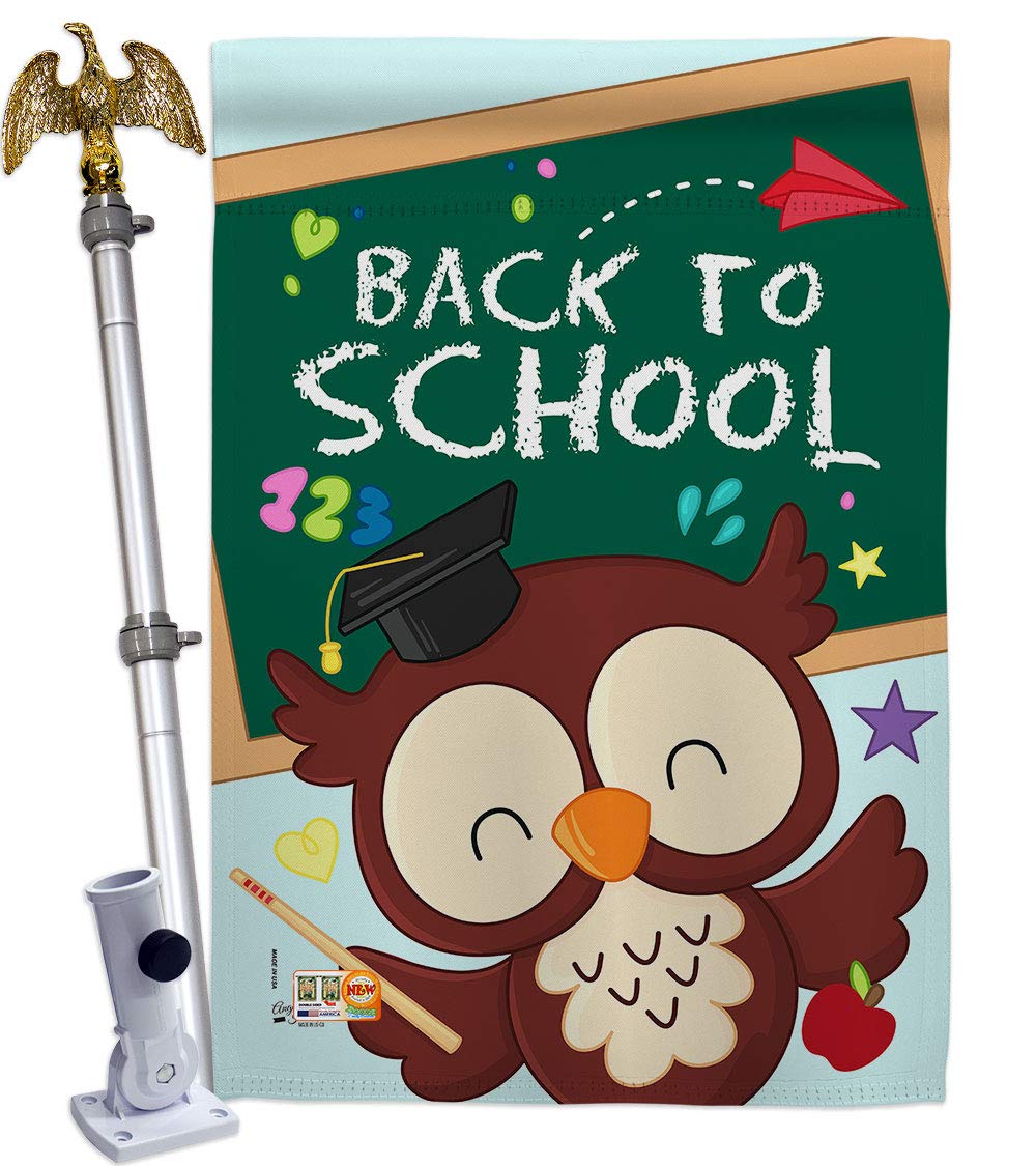 Whoo Back to School Double-Sided House Flag Set - Eagle Design for Classroom Decor, Teacher & Student Gifts, First Day of School Supplies - Perfect for Yard, Garden & Bus Decorations (Made in USA) - Ideal for Back-to-School Celebrations, Teacher Appreciation & Classroom Themes