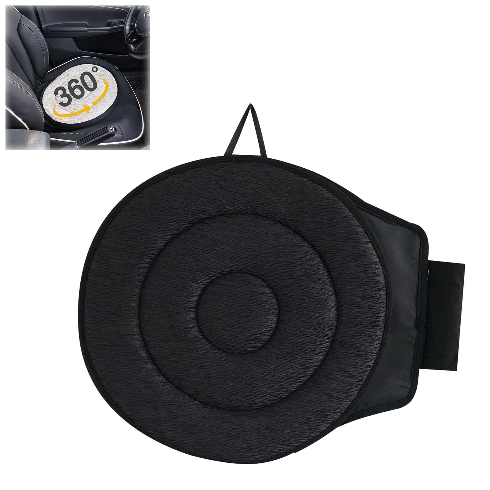 360° Rotating Car Seat Cushion for Elderly & Adults - Swivel Cushion with Non-Slip Base for Cars, Office Chairs & Home Use - Comfort Support for Driving, Working & Relaxing (Black) ASJD32