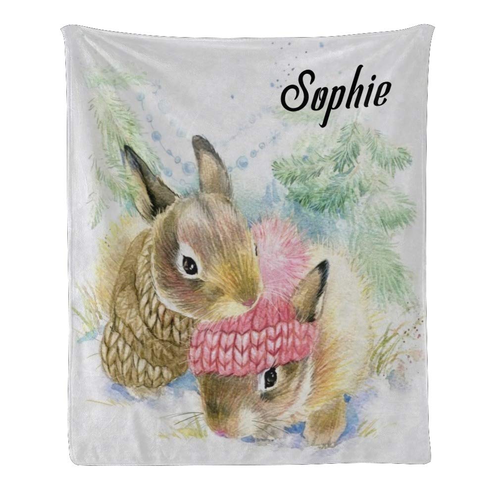 Custom Personalized Fleece Throw Blanket with Name Text - Easter Rabbit Design Soft Blanket 50x60 Inches - Perfect Gift for Christmas, Birthday, Anniversary & Home Decor