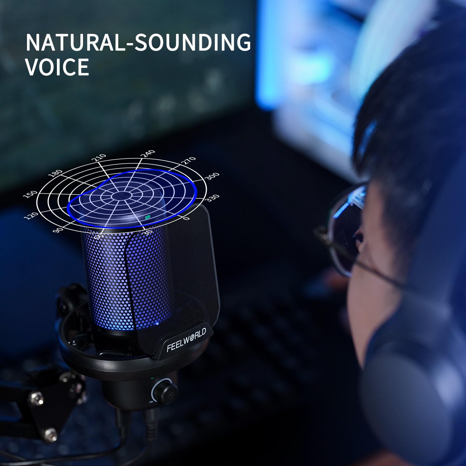 FEELWORLD VM1 USB Condenser Microphone with Noise Cancellation & RGB Light for Gaming PC, PS4, PS5 - Perfect for Streaming, Podcasting, YouTube, Twitch & Online Chat (Gamer Computer Accessories)