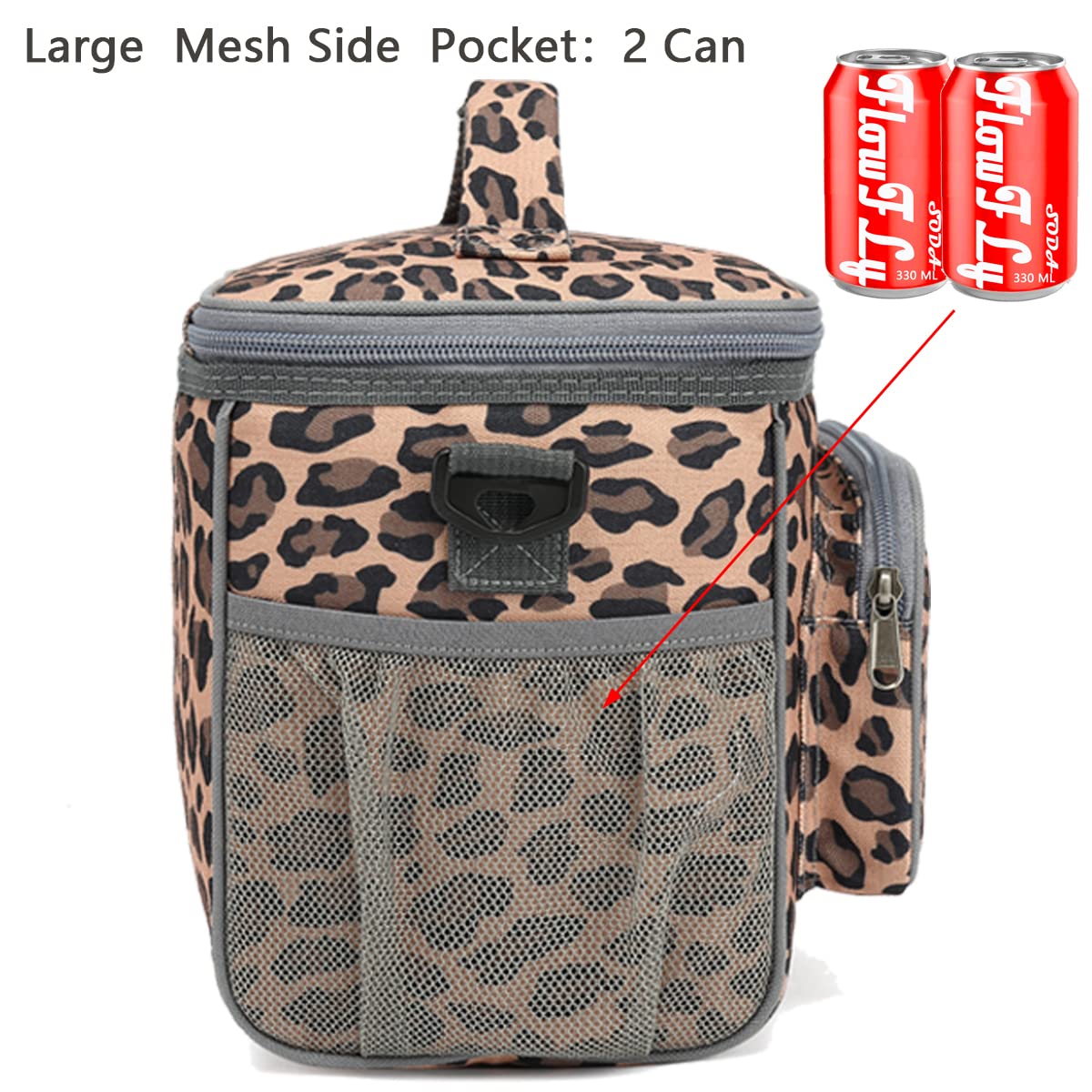 FlowFly Insulated Reusable Lunch Bag for Adults - Large Leopard Print Lunch Box with Adjustable Shoulder Strap, Front Zipper Pocket & Dual Mesh Side Pockets - Perfect for Office, School, Picnics & Travel