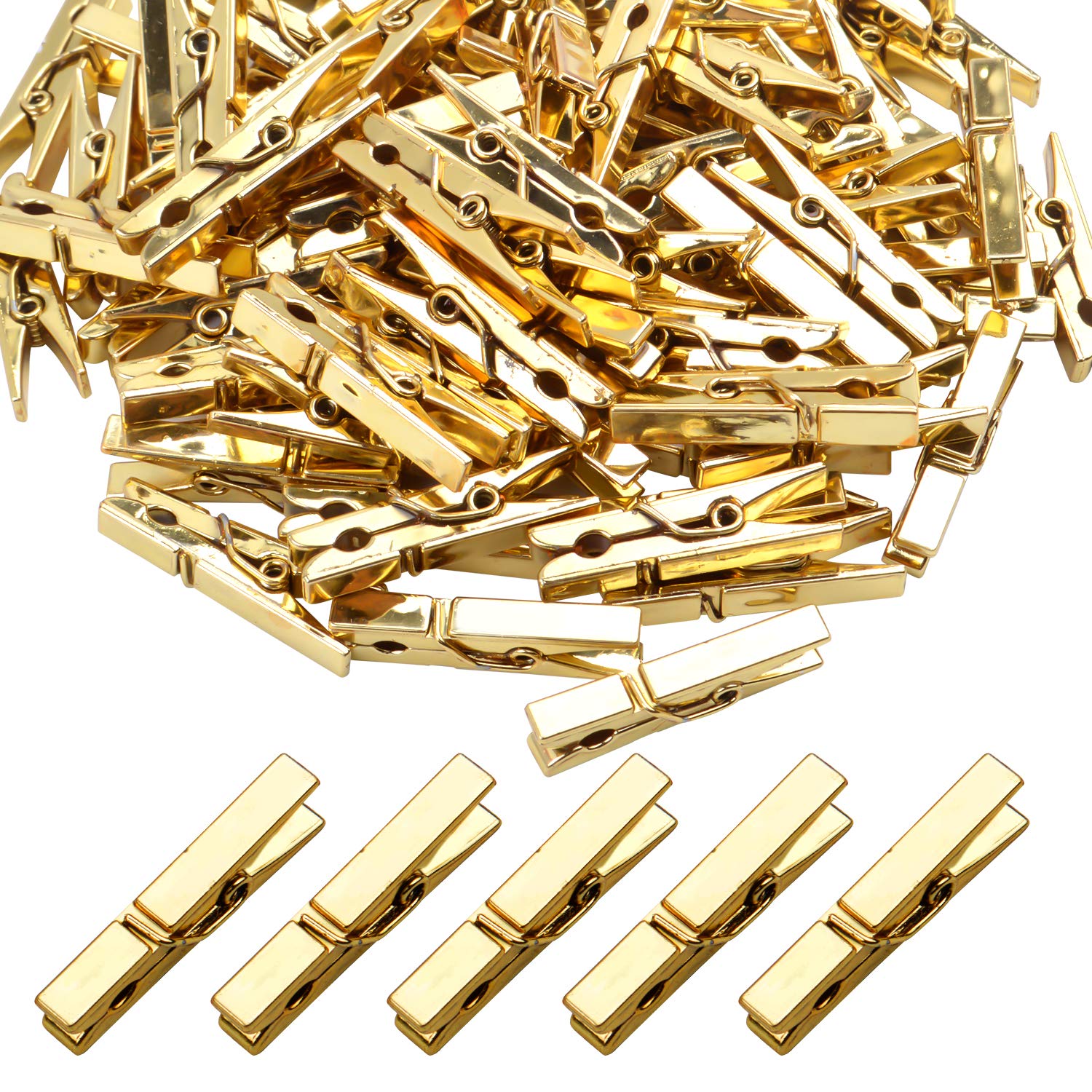 100-Pack Mini Plastic Clips - 3.5cm Gold Utility Clips for Photos, Papers, Clothesline - Perfect for Home, Office & Craft Organization