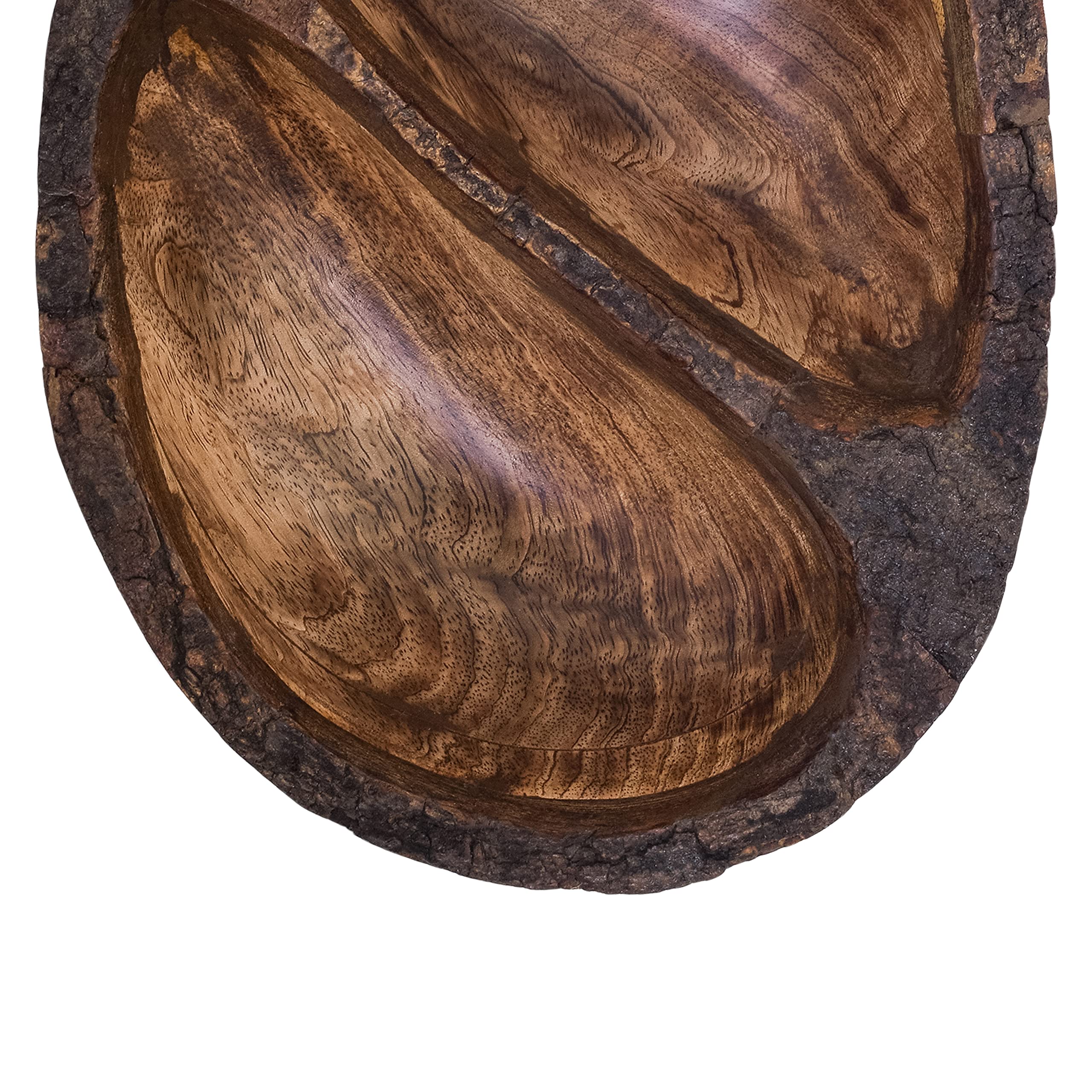 Natural Wooden Serving Tray - Large Deep Divided Bowl for Salad, Vegetables & Fruits - Rustic Bark Edge Wavy Design - Perfect for Family Dinners, Party Platters & Charcuterie Boards - Eco-Friendly Kitchen & Dining Essential