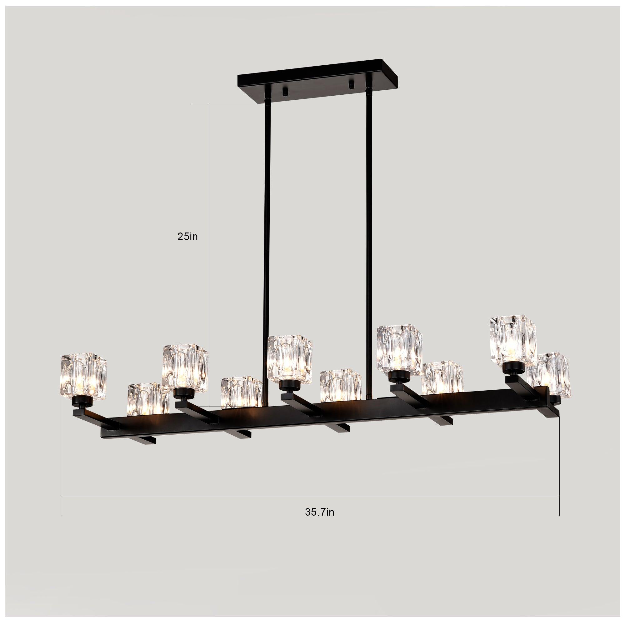 10-Light Black Farmhouse Linear Chandelier - Modern Crystal Pendant Lighting for Dining Room, Kitchen Island, Bar & Long Table - G9 Bulb Compatible (10xG9, Max 40W) - Perfect for Rustic, Industrial & Contemporary Home Decor
