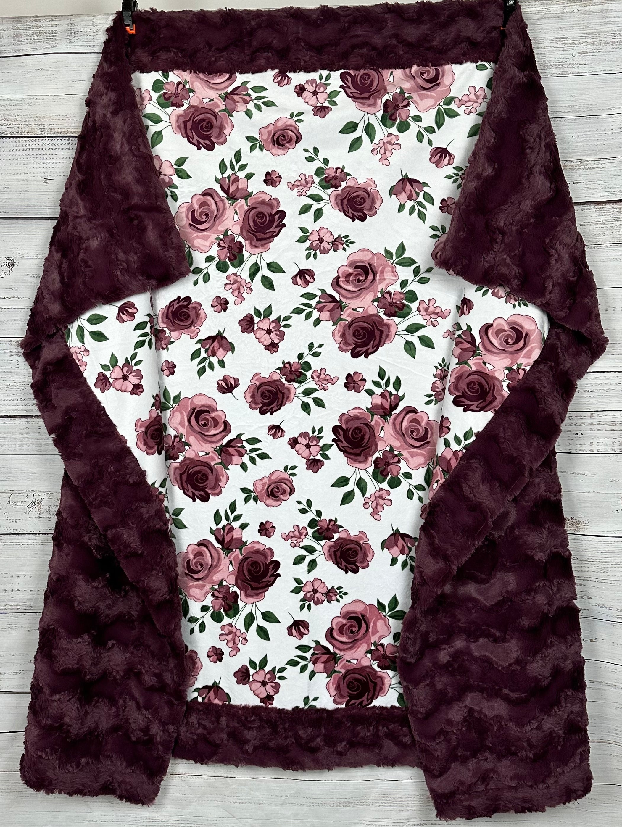 Premium Rose Bouquet Plum Wine Minky Blanket 54x65 - Soft Flannel Throw for Bed, Couch & Gift Giving - Cozy Home Decor for Winter & Romantic Evenings