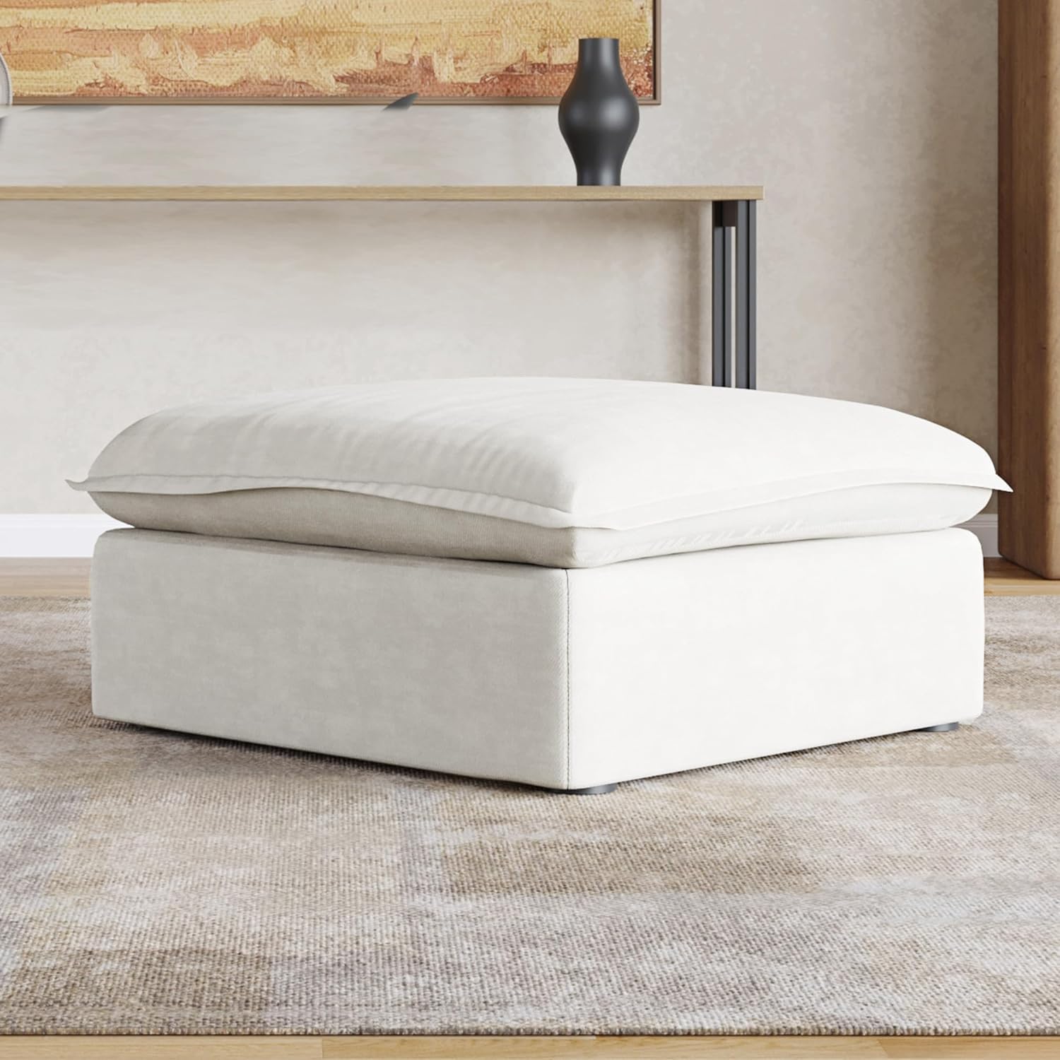JACH Ottoman Module with Removable Cushion Covers - Minimalist, Breathable Footrest Stool for Living Room & Apartment - Beige - Perfect for Lounging, Extra Seating or Coffee Table Alternative
