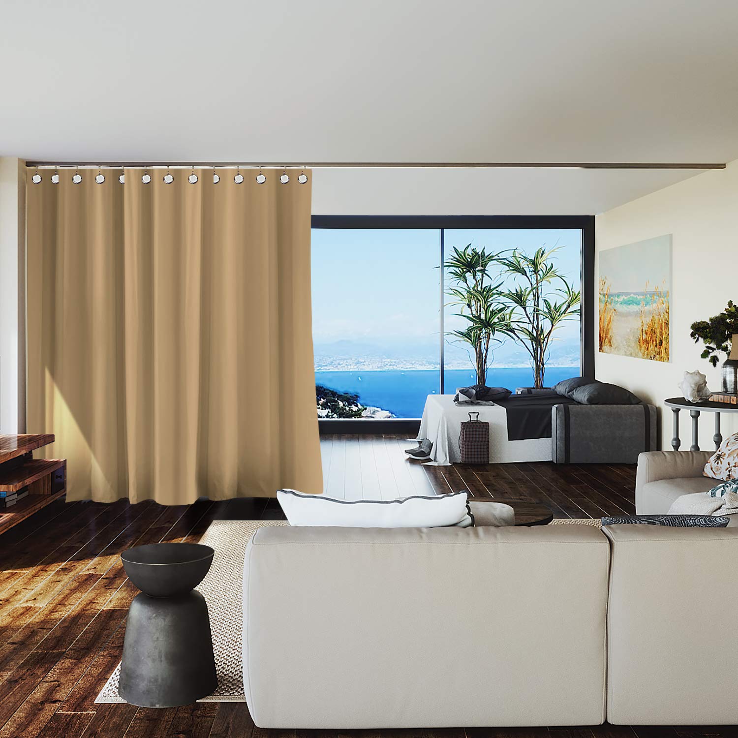 Premium Room Divider Curtain - 8ft Tall x 15ft Wide Dusty Gold | Heavy Duty Partition Curtain for Privacy & Blackout | Perfect for Bedrooms, Studios, Offices & Event Spaces