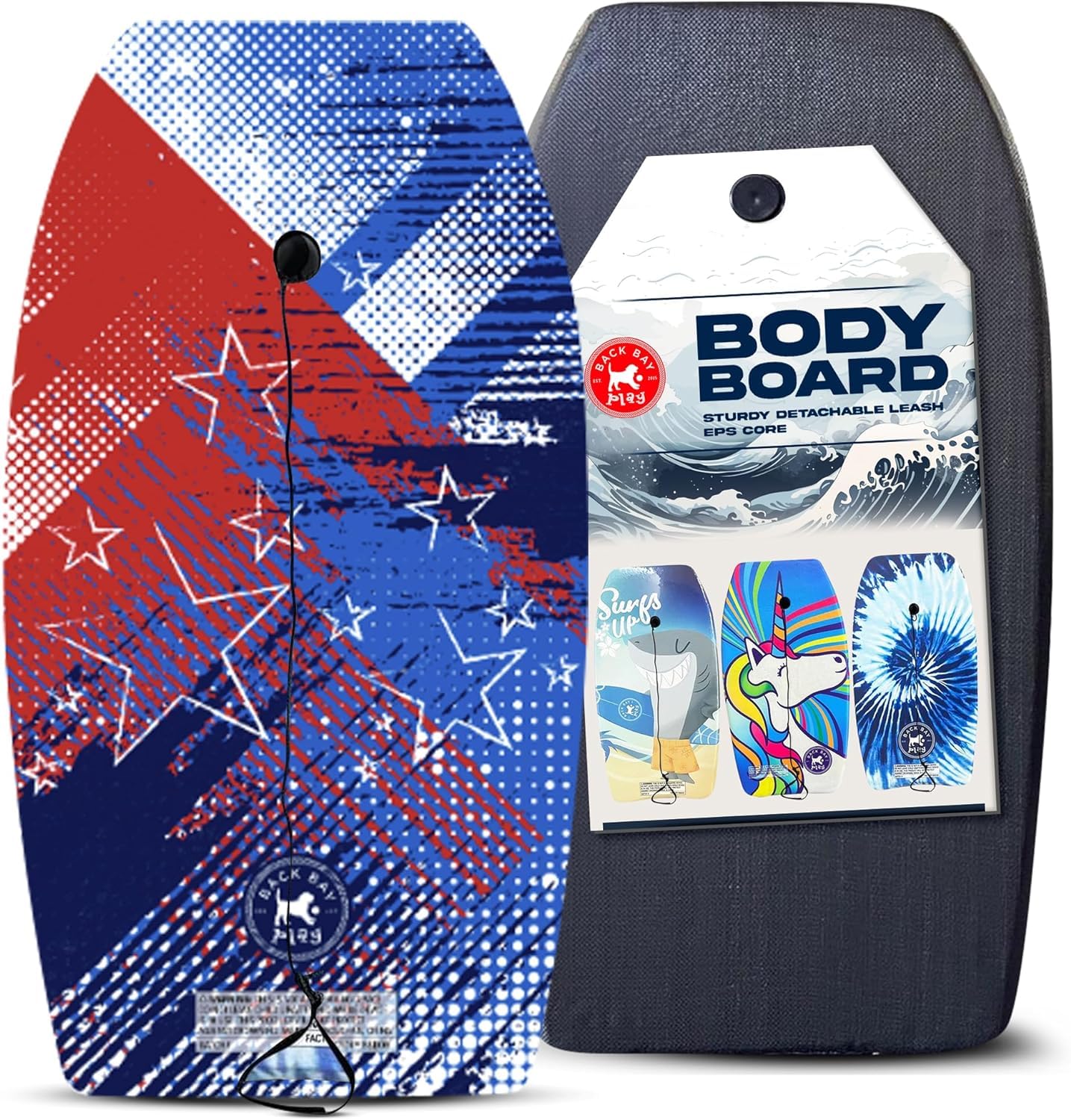 Back Bay Play 33 Inch Body Boards for Kids & Adults - 2 Pack Lightweight EPS Core Boogie Boards with Wrist Leash - Perfect for Beach Surfing, Pool Play and Summer Water Activities