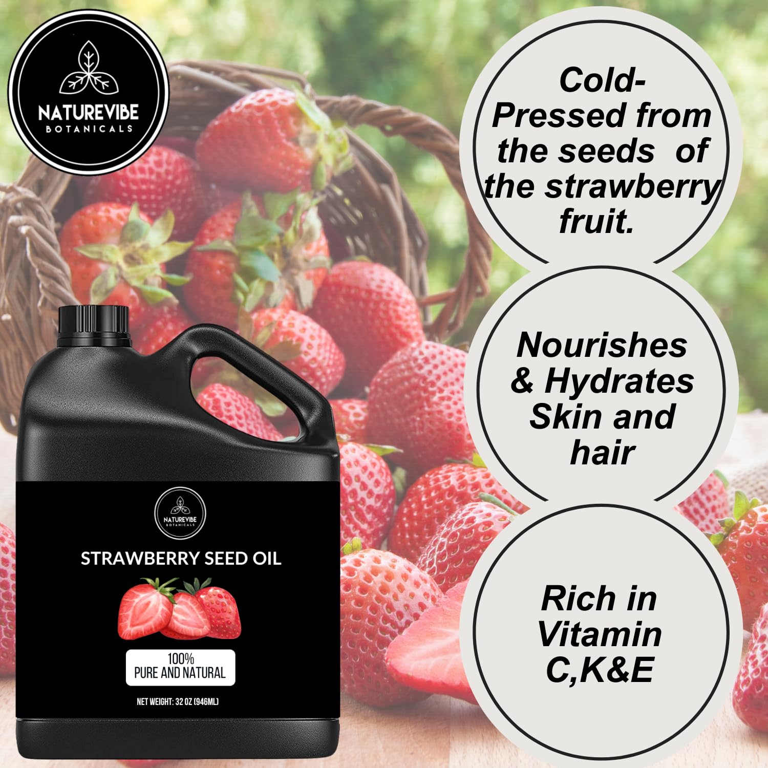 Naturevibe Botanicals Organic Strawberry Oil & Argan Oil Combo - 32oz Each | Cold-Pressed, 100% Pure for Hair, Skin & Nail Care | Perfect for DIY Beauty Recipes & Aromatherapy