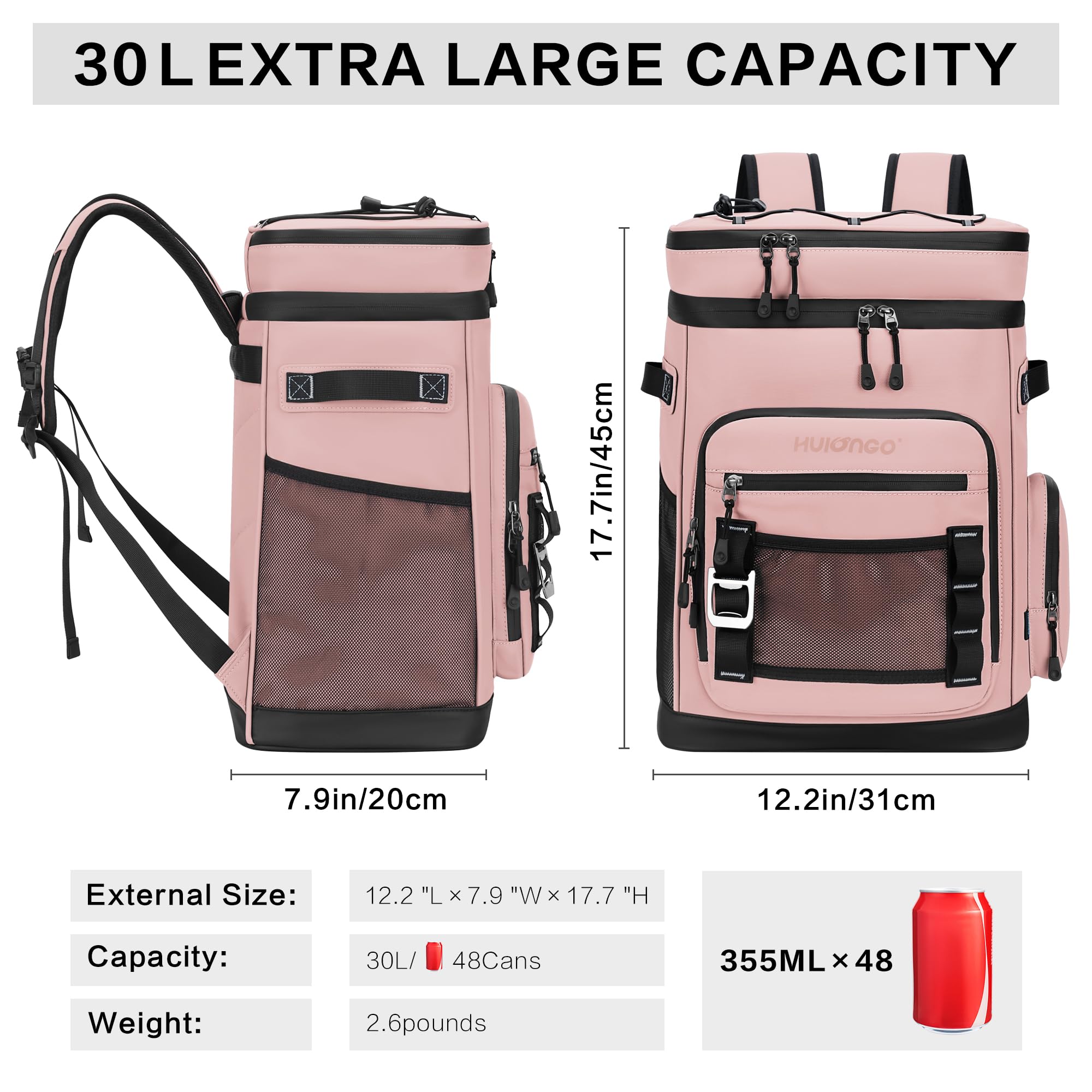 Large 30L Waterproof Insulated Cooler Backpack for Men & Women - Leak Proof Picnic, Camping, Beach, Fishing & Travel Backpack - Holds 48 Cans - Perfect for Outdoor Adventures, Tailgating & Family Outings