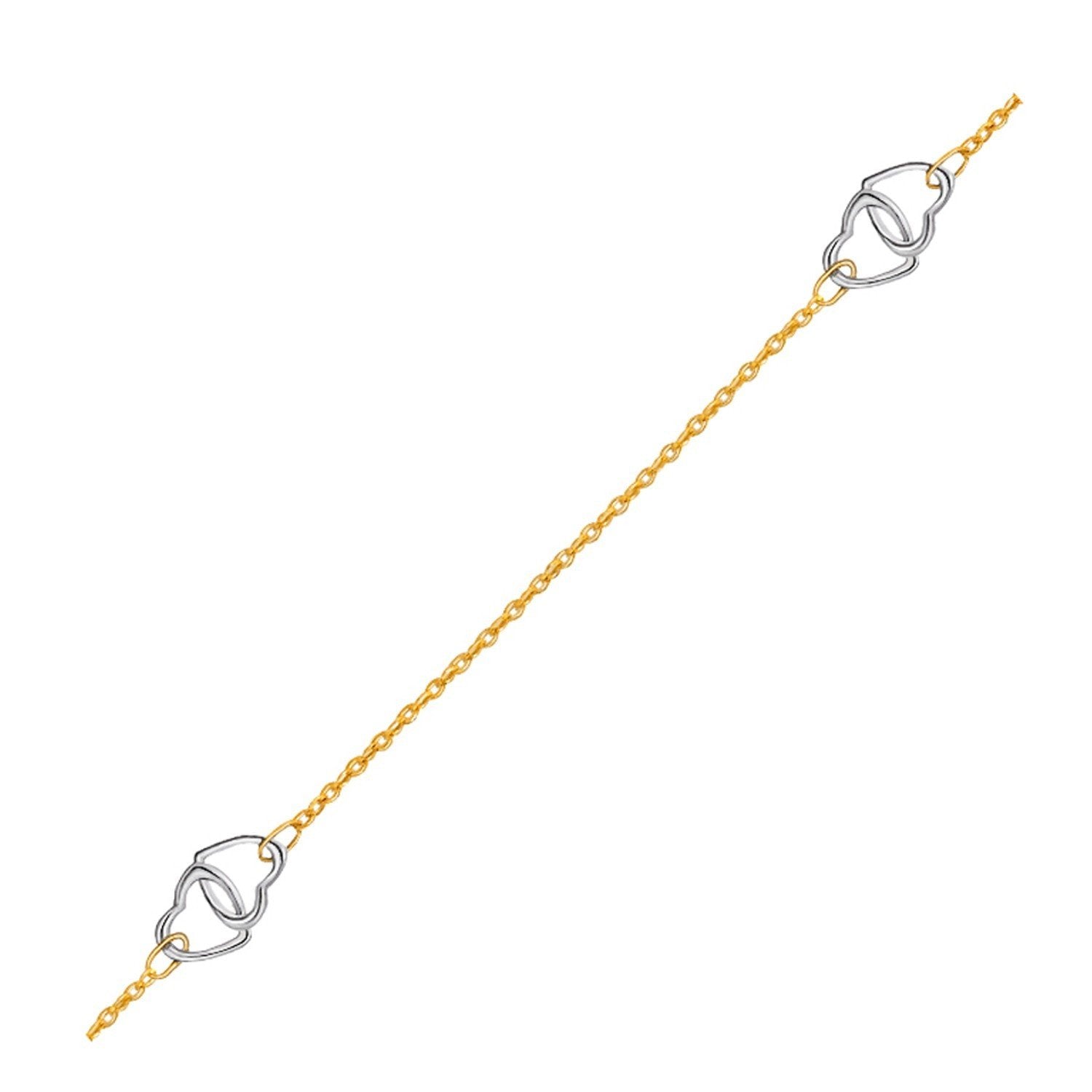 14K Two-Tone Gold Entwined Heart Anklet - 10