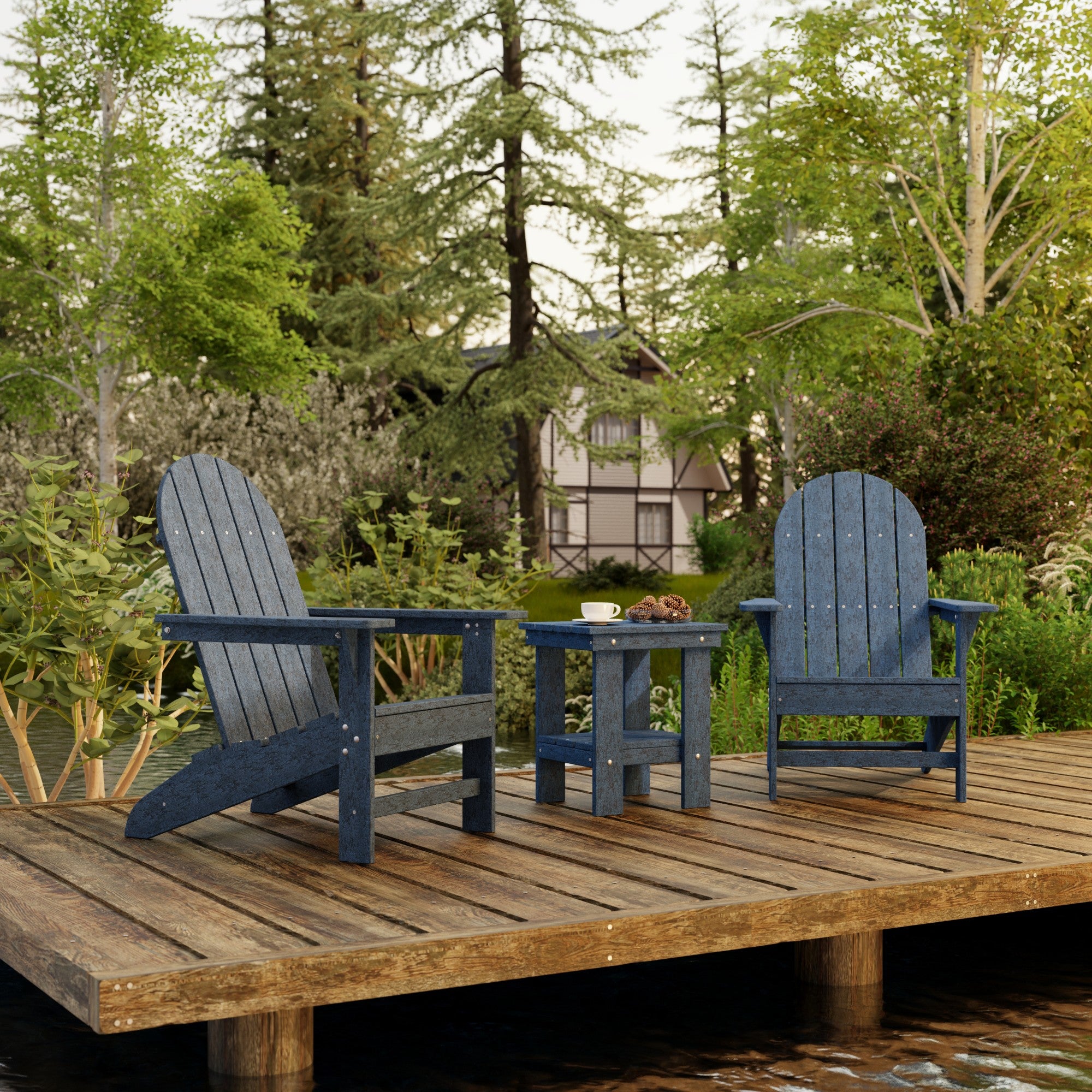 Freedom 3-Piece Traditional Adirondack Chair Set with Side Table - Outdoor Patio Furniture for Garden, Deck, Poolside & Backyard Relaxation