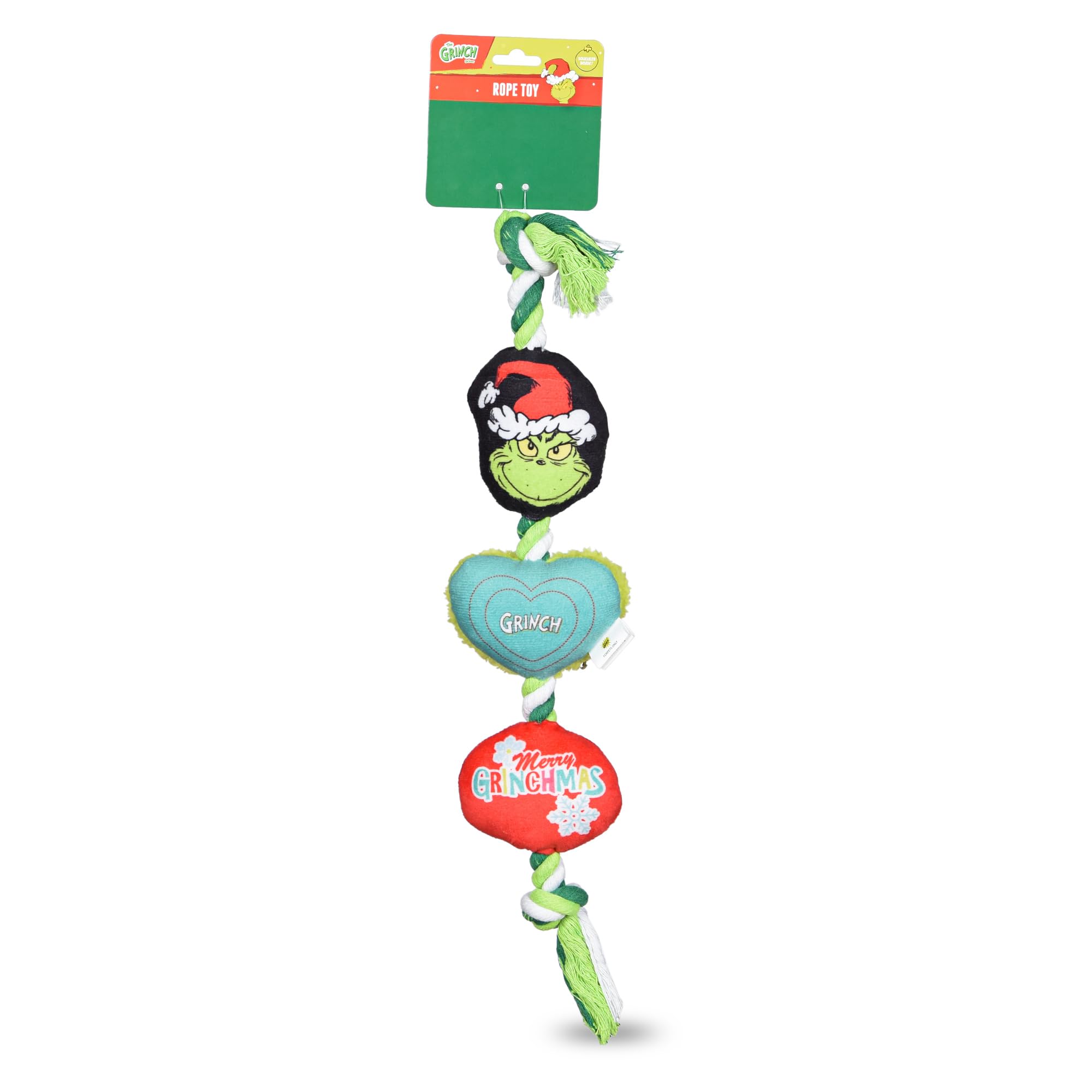 The Grinch Stole Christmas 14'' Squeaky Rope Dog Toy - Holiday Chew Toy for Puppies & Dogs, Durable Pet Stocking Stuffer Gift (FF23498-23/12) - Perfect for Christmas Playtime & Festive Pet Photos