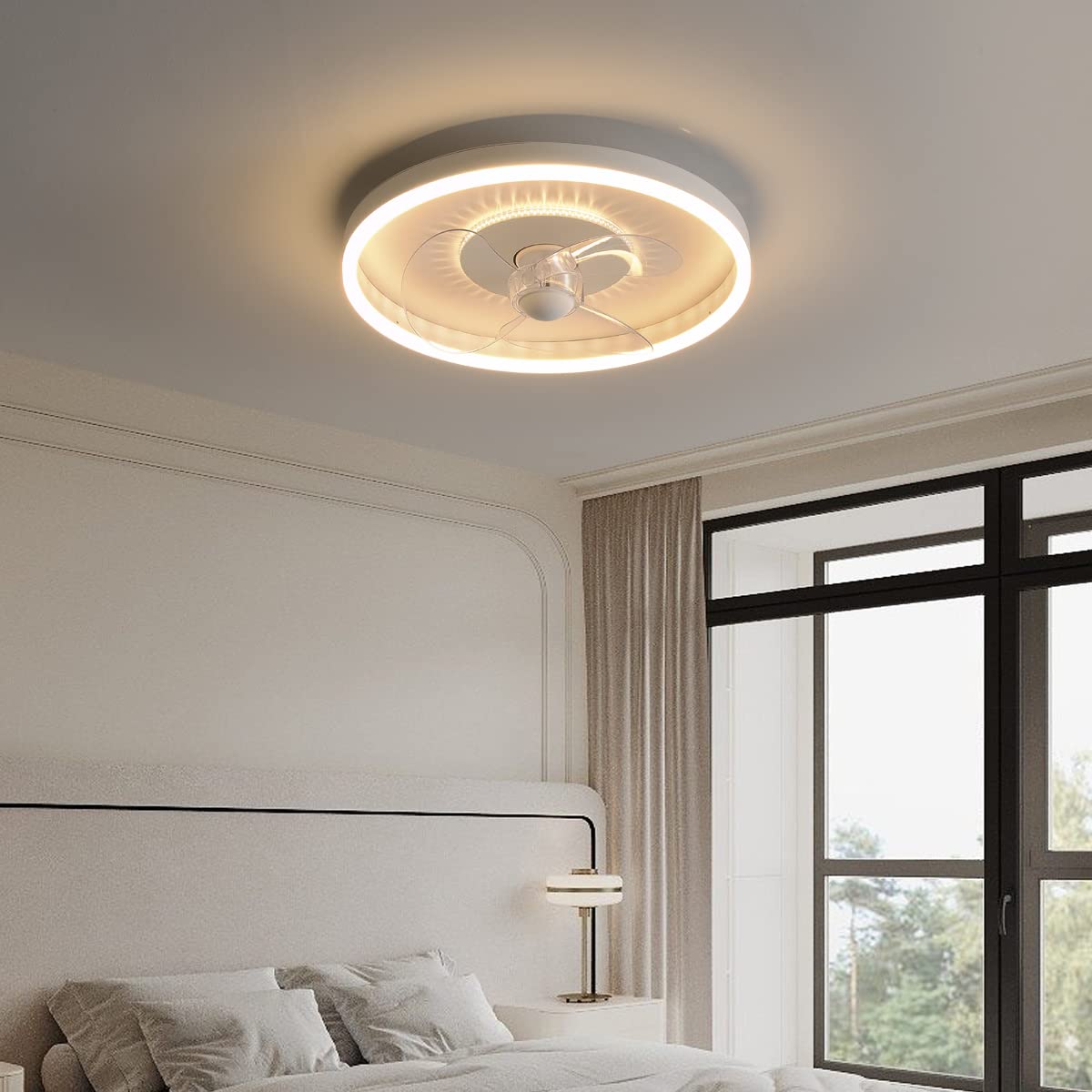 Modern LED Ceiling Fan with Light - Ultra Quiet 6-Speed Remote Control & Stepless Dimming, 50cm Indoor Ceiling Fan Light for Living Room, Bedroom, Nursery - Perfect for Cooling & Ambient Lighting in Homes, Offices, and Dorm Rooms