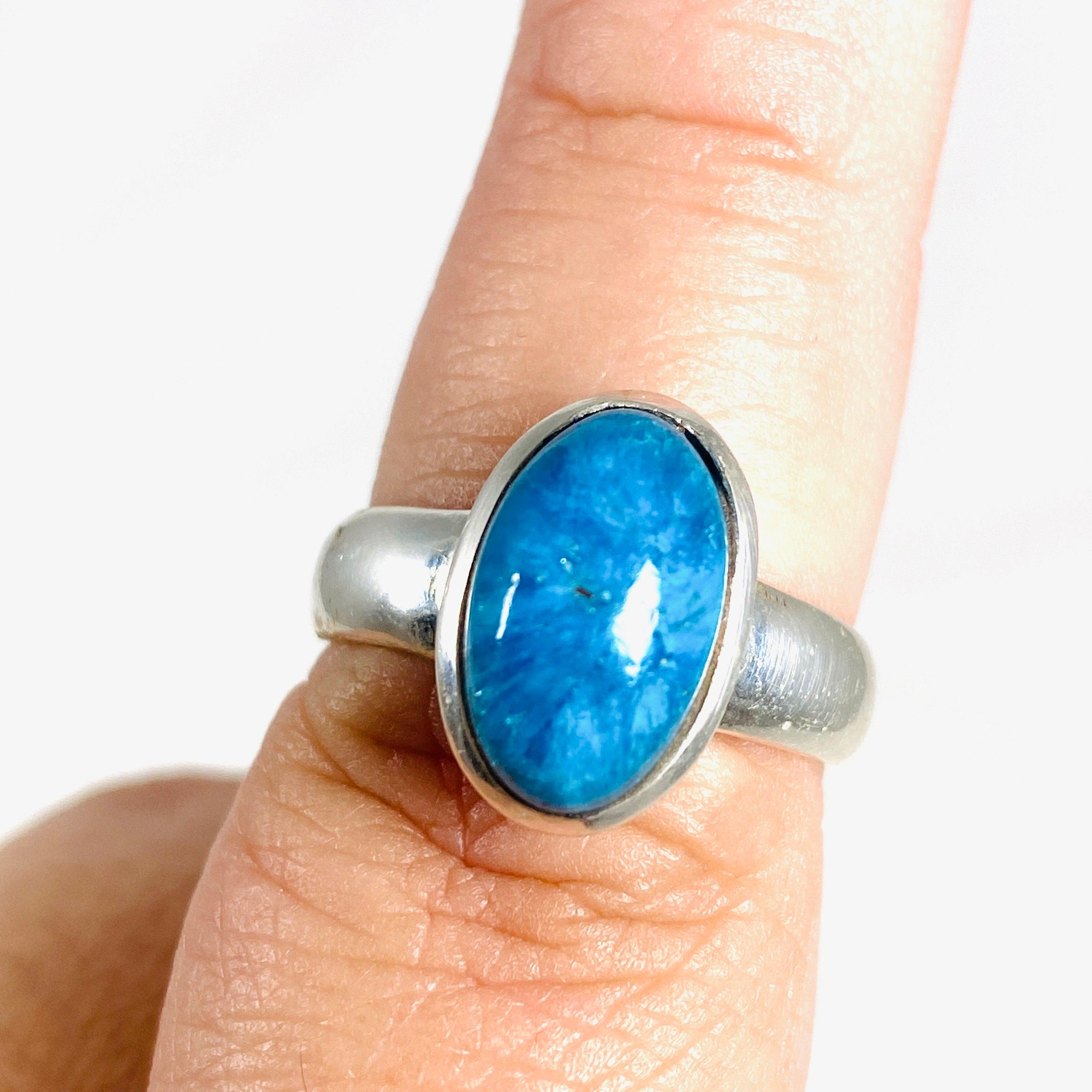 Natural Cavansite Oval Ring - Size 9 Blue Crystal Jewelry for Women - Perfect for Everyday Wear, Gift Giving & Spiritual Healing