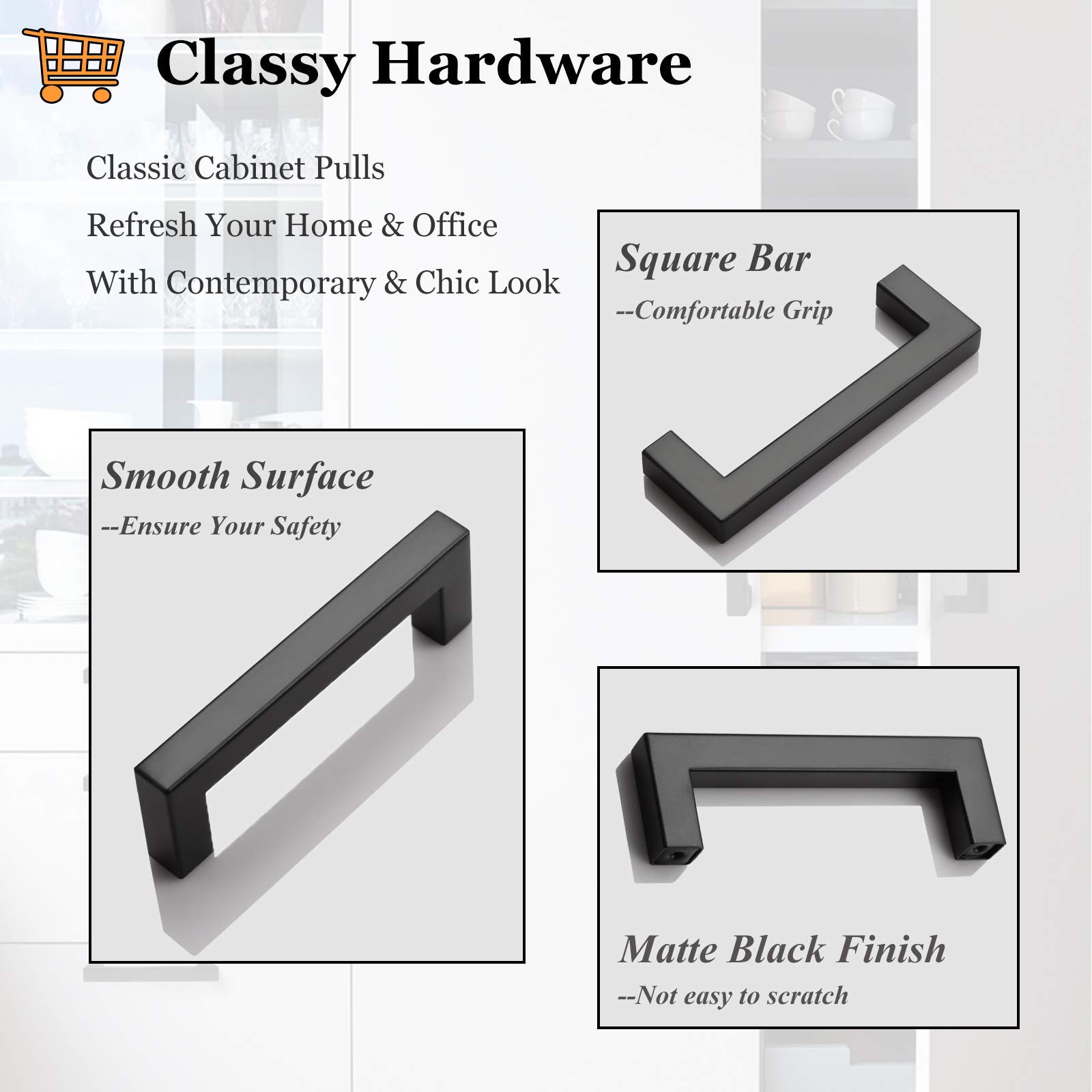 Probrico 10 Pack 3-3/4 Inch Matte Black Square Cabinet Handles - Kitchen & Bathroom Drawer Pulls, Cupboard & Dresser Hardware for Modern Home Decor - Perfect for Cabinets, Wardrobes, and Furniture Upgrades