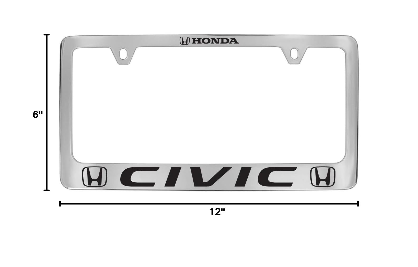 Honda Civic License Plate Frame - Chrome Plated Metal Car Accessory - Perfect for Customizing & Protecting Your Vehicle's Look (Fits 2006-2021 Models)