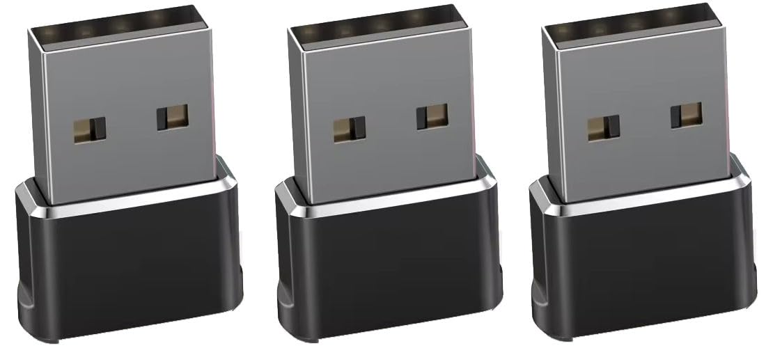 USB Type-C 3.1 to USB-A Adapter Cable 3-Pack Black for Apple Watch, MacBook, iPhone, iPad, AirPods, Samsung Galaxy, CarPlay - Home, Office, Travel Charging Solution