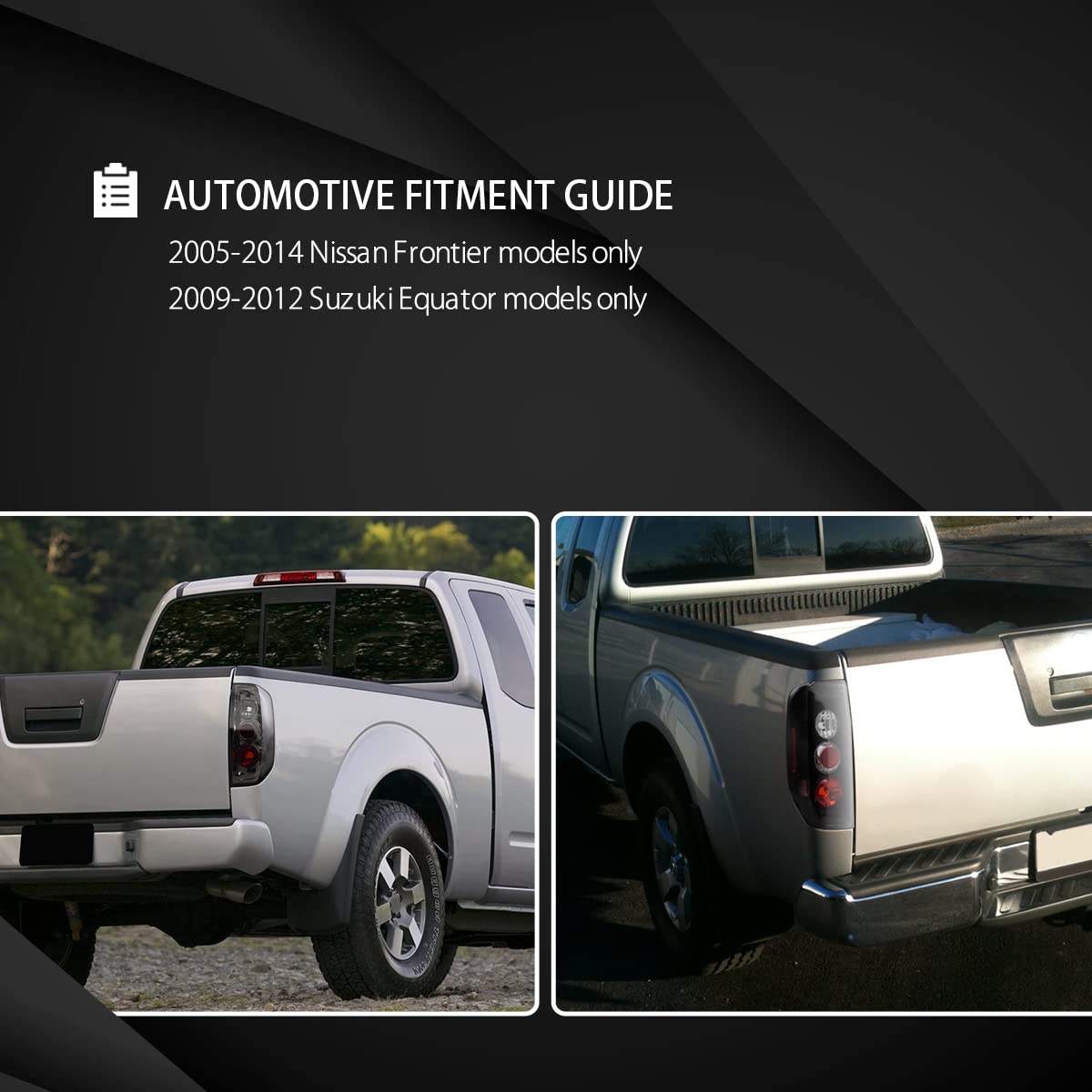 AUTOZENSATION Black Housing Clear Lens Tail Lights - Compatible with 2005-2014 Nissan Frontier & 2009-2012 Suzuki Equator - Left & Right Pair Assembly - Upgrade Your Truck's Style & Visibility for Night Driving & Off-Road Adventures