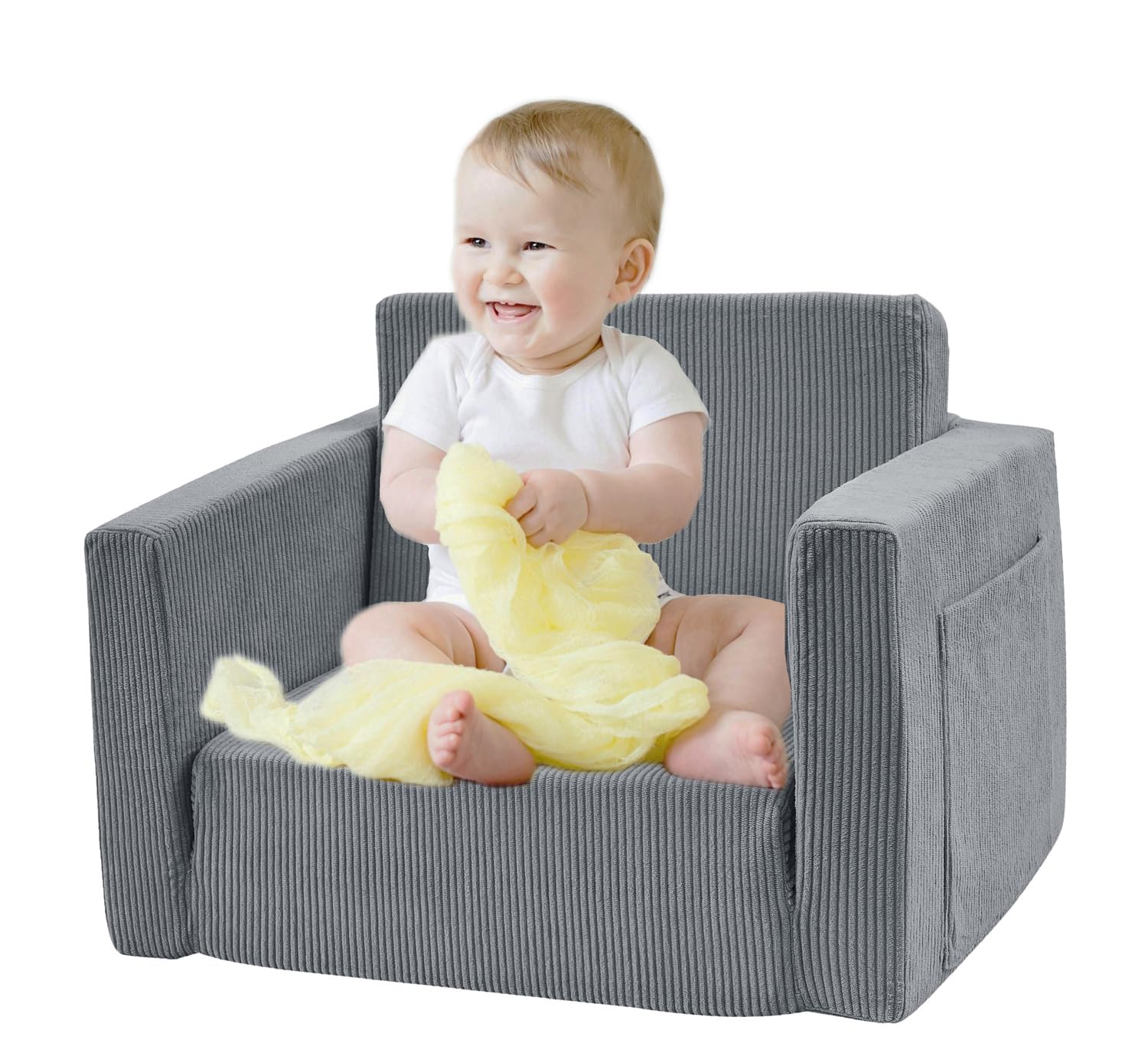 Kids Folding Sofa Chair - Foam Filled Toddler Lounge Chair with Soft Corduroy Cover - Comfortable Bean Bag Couch for Boys & Girls (Dark Grey, Ages 1-3) - Perfect for Playrooms, Bedrooms & Reading Nooks