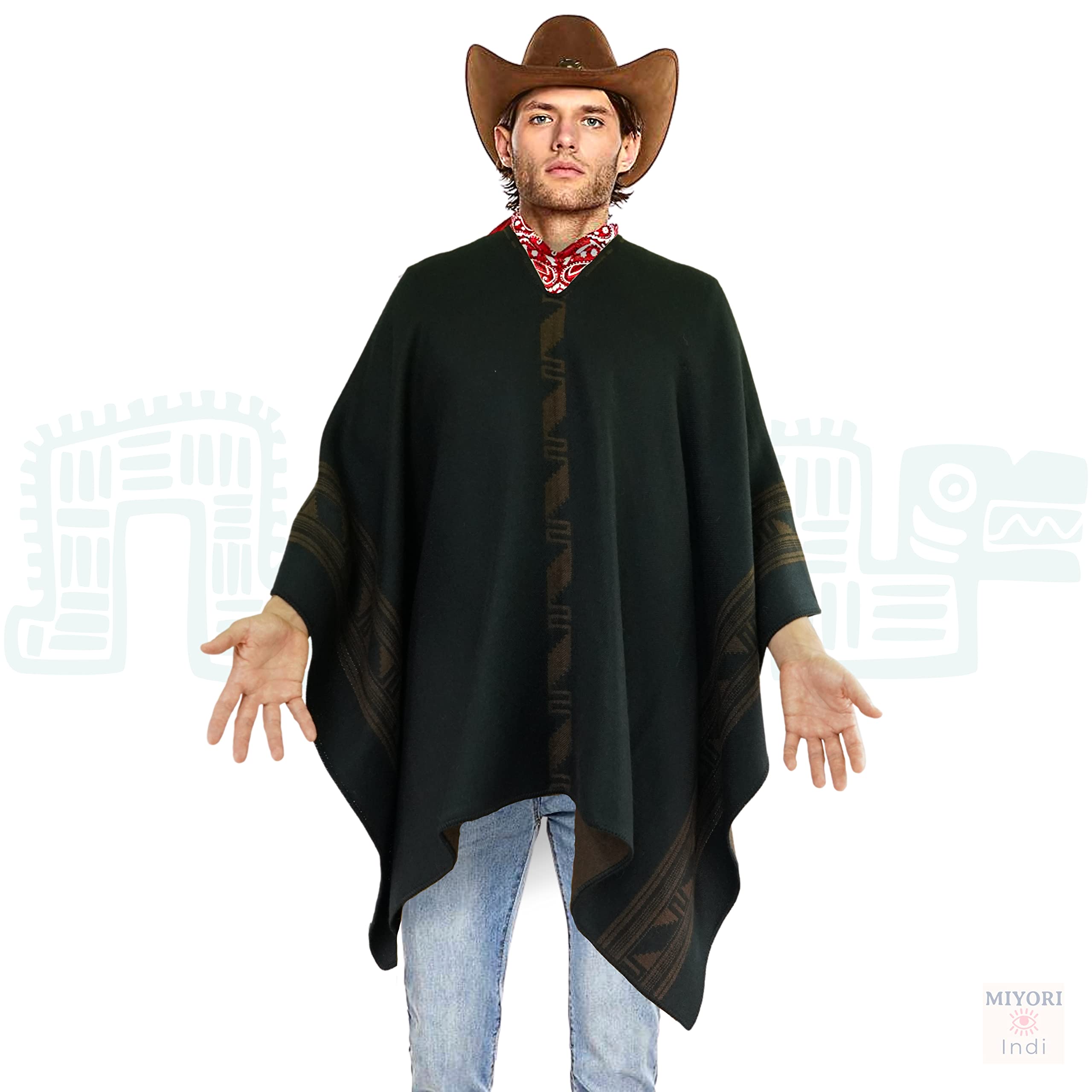 Alpaca Wool Poncho for Men - Soft & Warm Adult Poncho Cloak - Perfect for Outdoor Camping, Hiking & Winter Wear