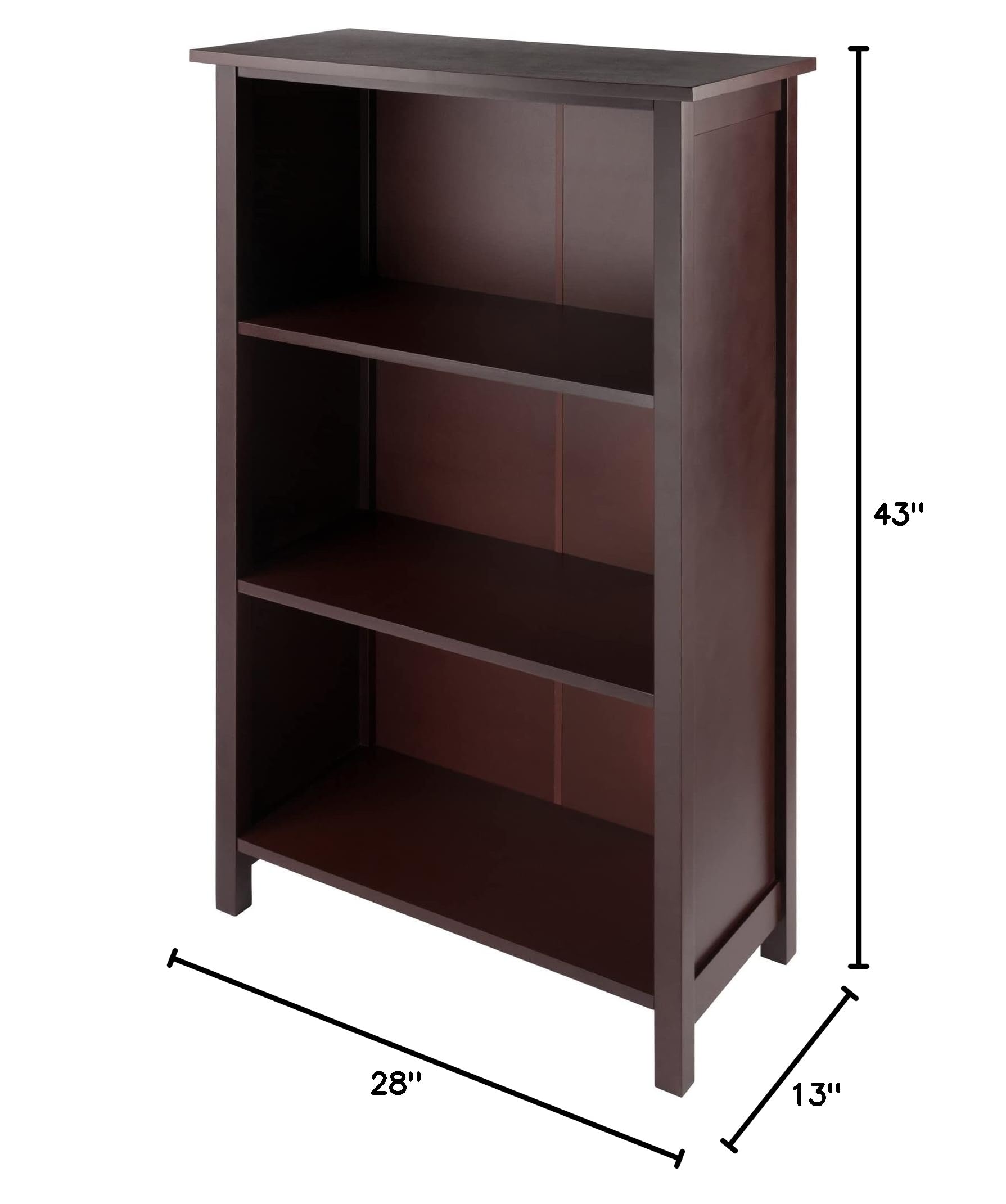 Winsome Milan 4-Tier Storage Shelf Bookcase - Solid & Composite Wood, Medium Size, Antique Walnut Finish (94328) - Perfect for Home Office, Living Room, or Bedroom Organization