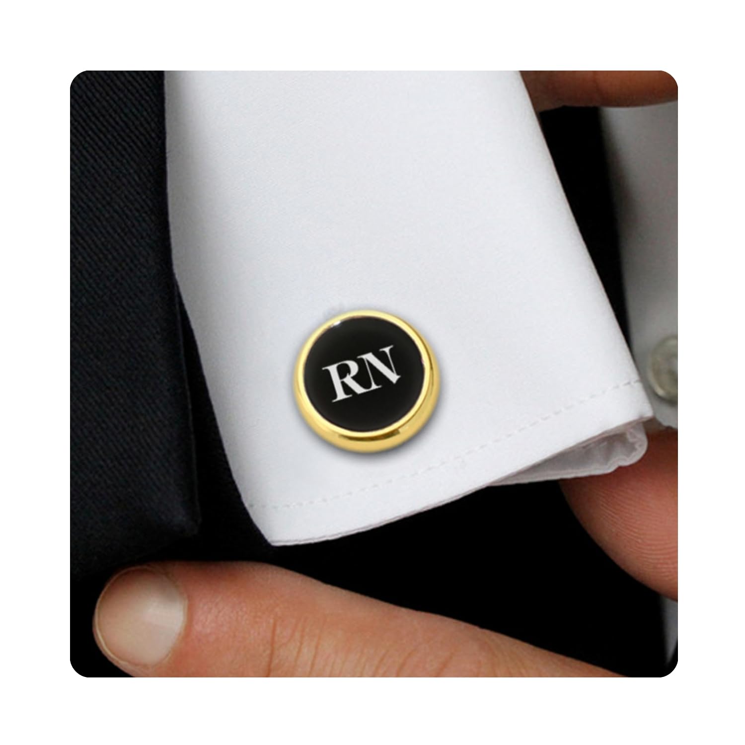 Custom Gold & Black Onyx Cufflinks for Men - Personalized Initial Wedding Cufflinks - Groomsmen & Groom Gift - Anniversary & Formal Occasion Accessories - Perfect for Weddings, Proms & Black Tie Events