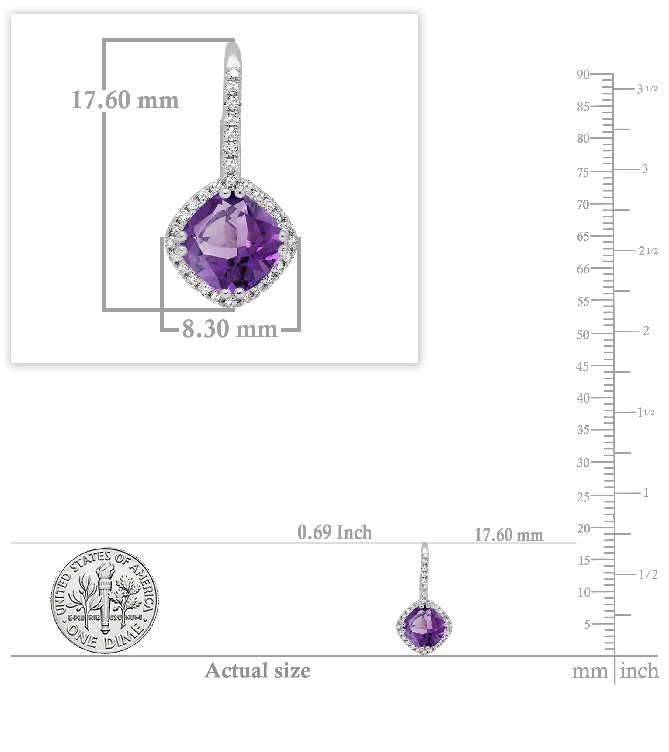Dazzlingrock 10K Solid White Gold Women's Halo Hoop Earrings with 6mm Cushion Gemstone & Round White Diamond - Elegant Jewelry for Parties, Weddings & Special Occasions