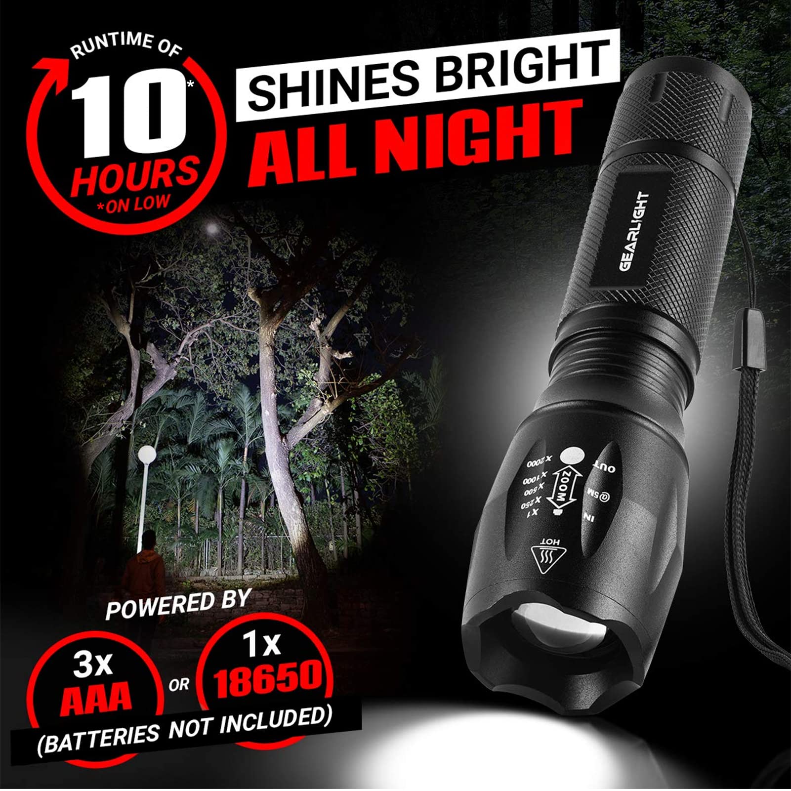 GearLight LED Flashlight - High Lumens Mini Tactical Flashlight with 5 Modes & Zoomable Beam for Camping, Hiking, Emergency, Home Use - Bright, Durable & Compact Outdoor Light