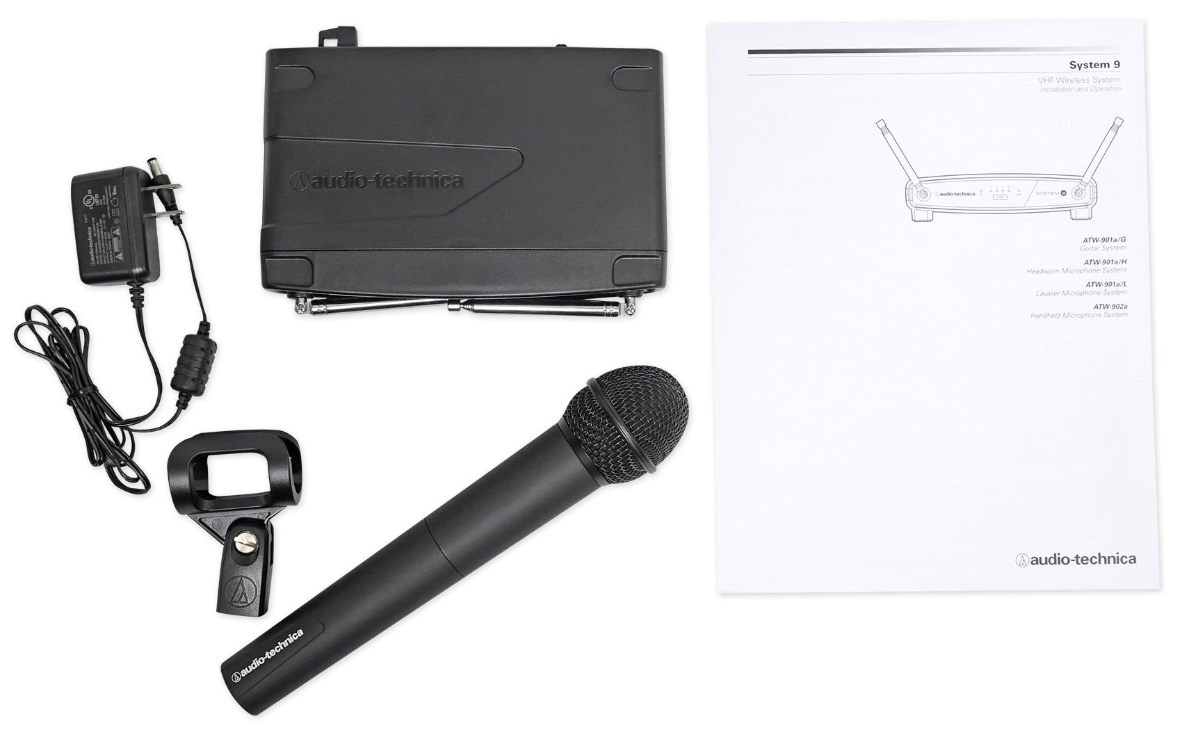 Audio-Technica ATW-902a Wireless Handheld Microphone with Samson Professional Headphones - Perfect for Live Performances, Podcasting & Studio Recording