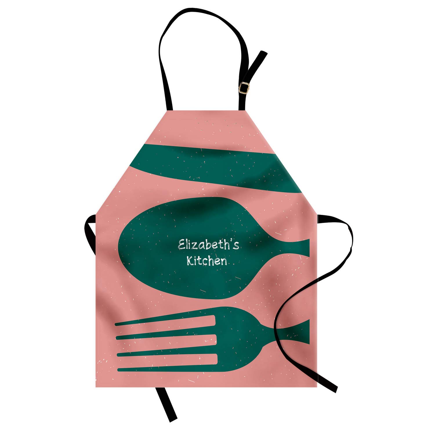 Ambesonne Personalized Chef Apron - Cooking Theme Kitchen Bib with Spoons & Forks Monochrome Grungy Art - Adjustable Neck Unisex Adult Apron for Cooking, Baking & BBQ - Turquoise Blue