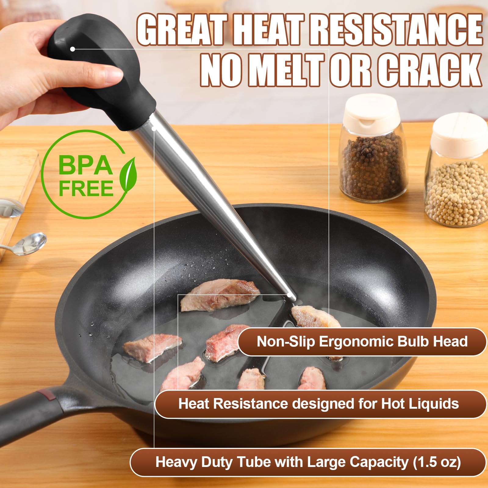 Stainless Steel Turkey Baster with Brush & Needle - for Meat, Poultry & Beef Cooking
