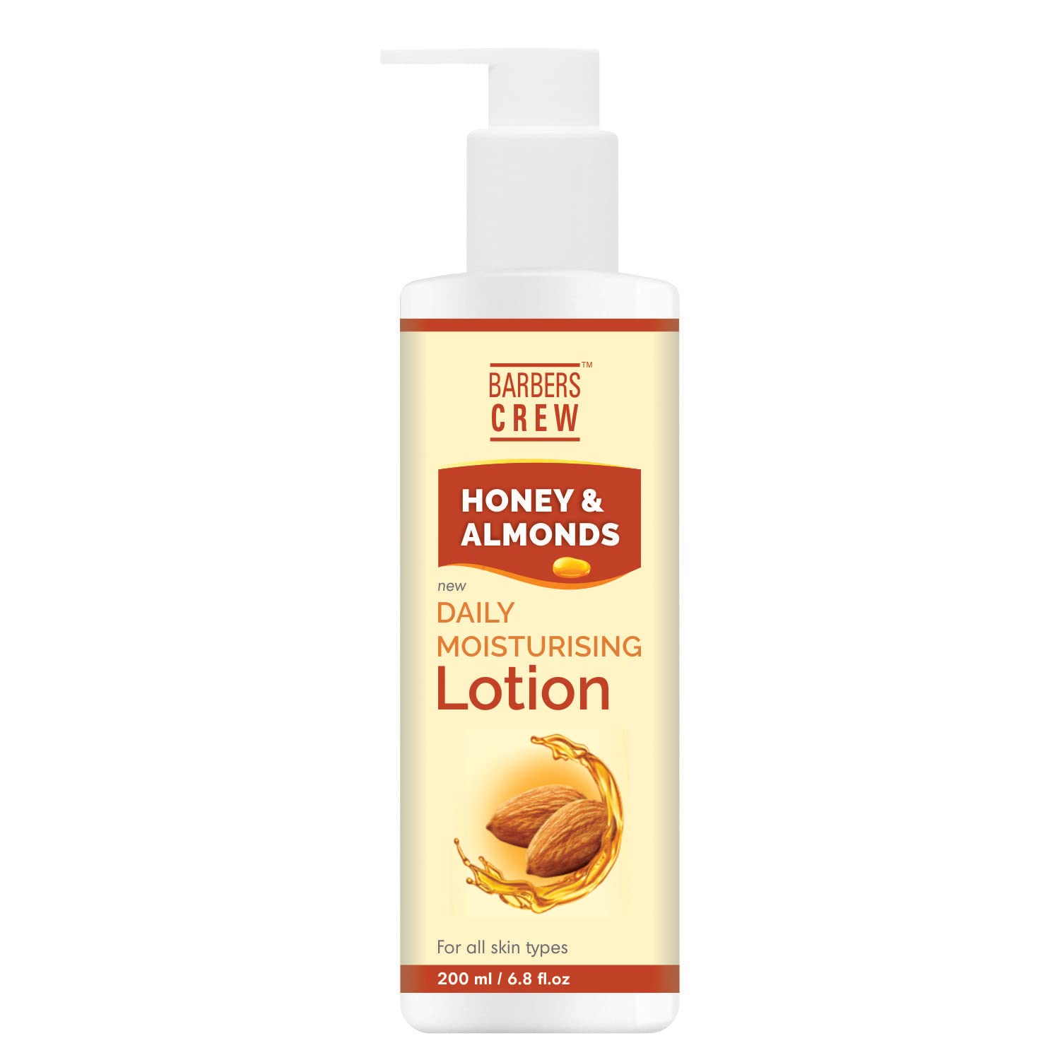 Barbers Crew Honey & Almond Body Lotion - 24 Hour Moisturizing, Non-Sticky, Deep Hydration - 200ml - Perfect for Dry Skin Care & Post-Shave Hydration